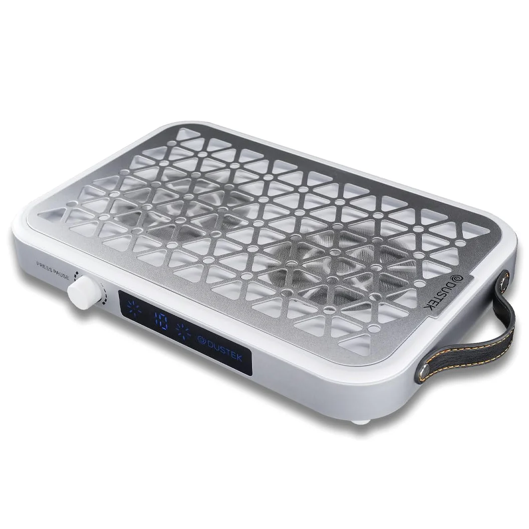 Dustek DUAL ORIGINALE Aspiratore Unghie Professionale 48W – Doppia Ventola Turbo, 10 Velocità Regolabili, Schermo LCD, Silenzioso, 30 Filtri Inclusi