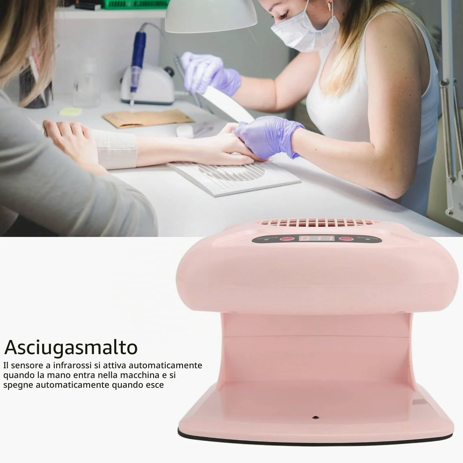 Asciugatore Automatico per Unghie 300 W con Sensore a Infrarossi, Tempo Predefinito 999 S, Doppio Ventilatore Ad Aria Calda e Fredda per Asciugare Smalto Gel Portatile con