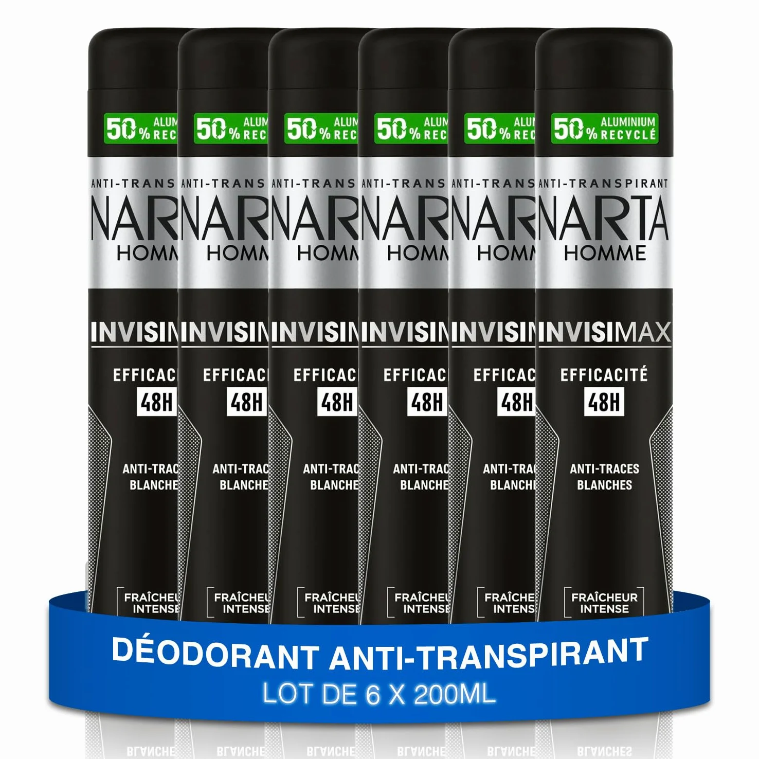 NARTA - Deodorante da uomo – Invisimax anti-traspirante Spray Efficienza 48h Anti-Tracce bianche – confezione da 6 x 200 ml