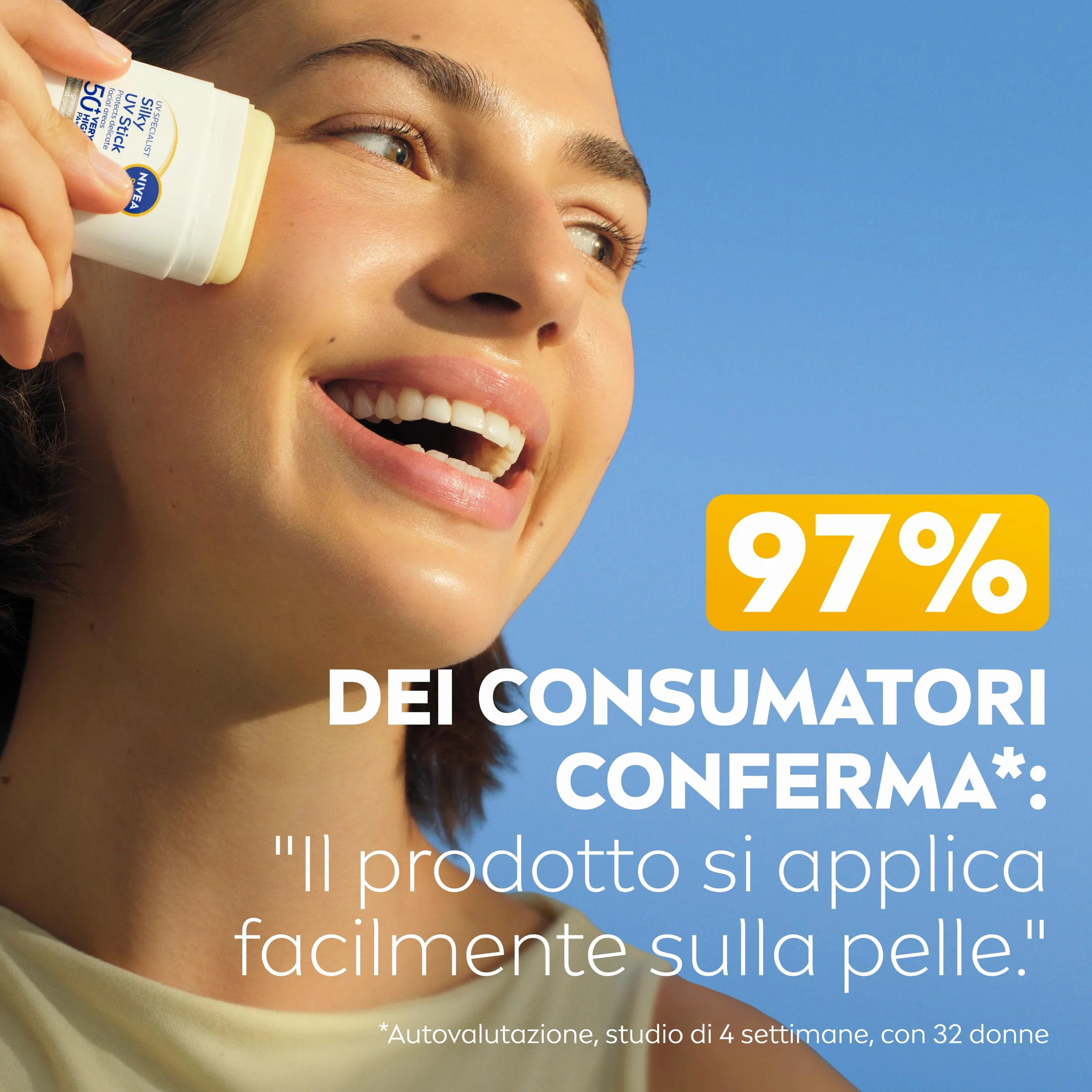 NIVEA SUN UV Viso Specialist Stick UV Effetto Seta SPF 50+ 15 g, Stick solare viso protezione ultra-leggera