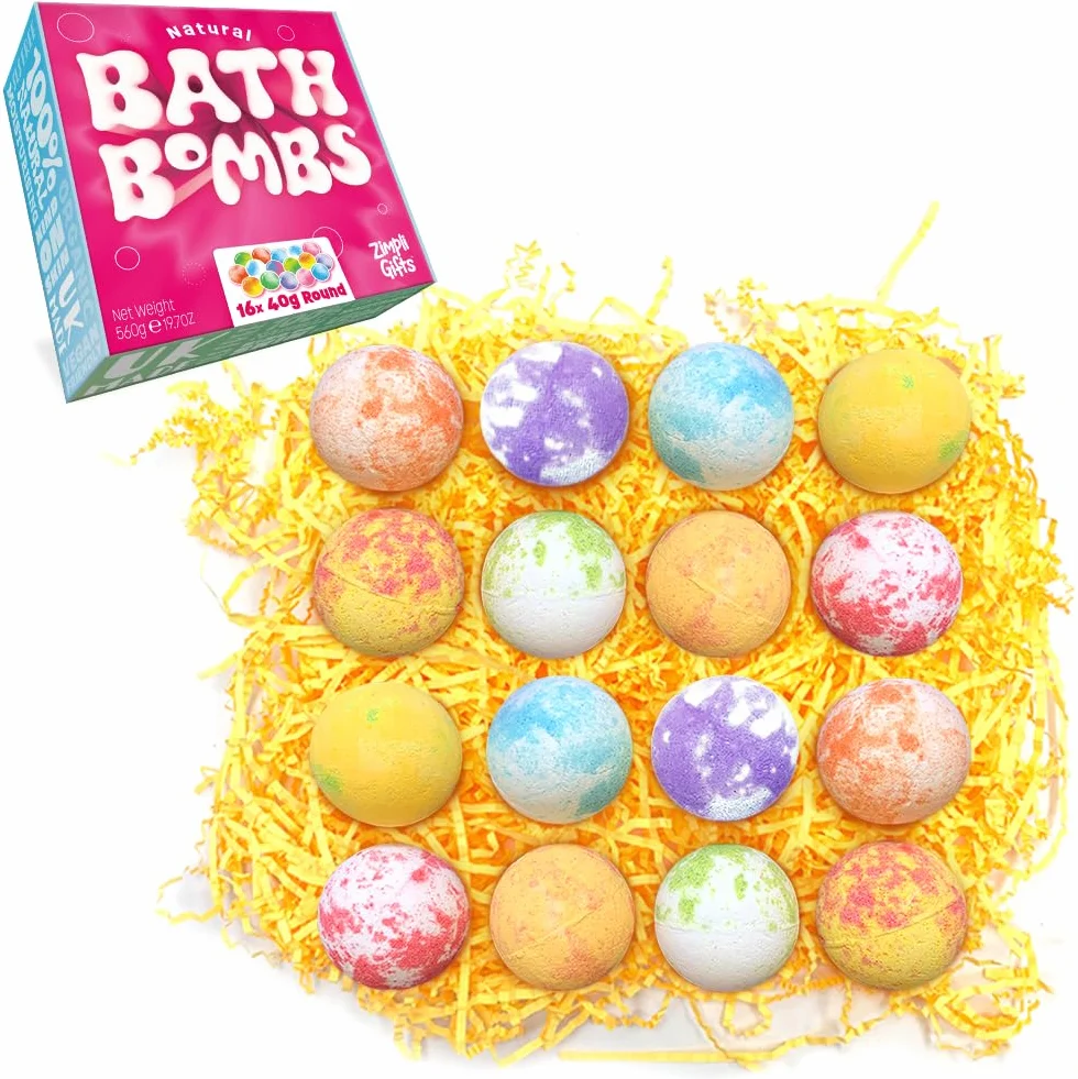 ZIMPLI - REGALI Set regalo con 16 bombe da bagno prodotte nel Regno Unito per donna, lei, fidanzata, moglie. Regalo di Natale, kit spa rilassante e idratante