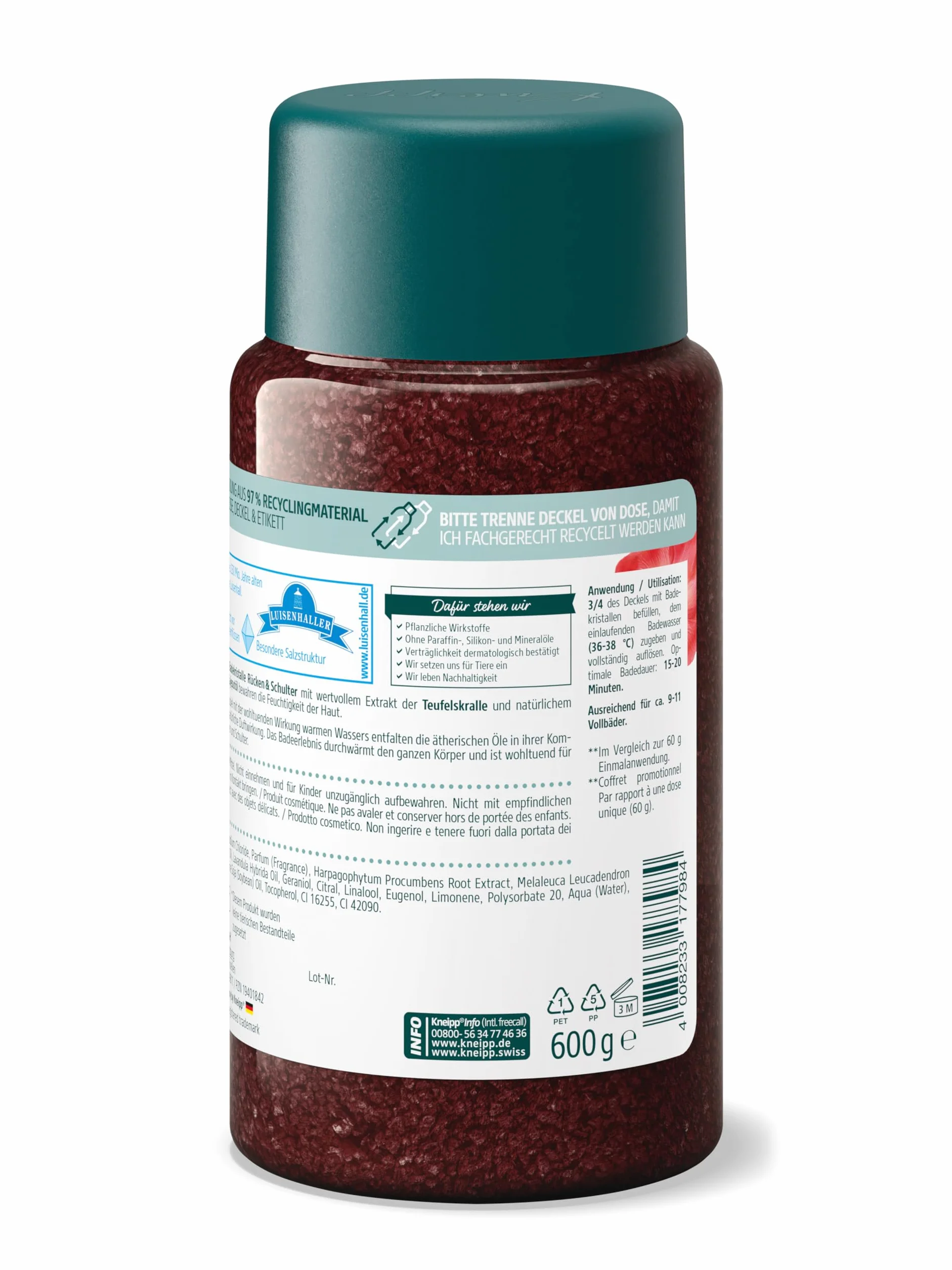 Kneipp Cristalli da bagno per schiena e spalle – con prezioso estratto dell'artiglio del diavolo – lenitivi, riscaldanti, rilassanti, 600 g