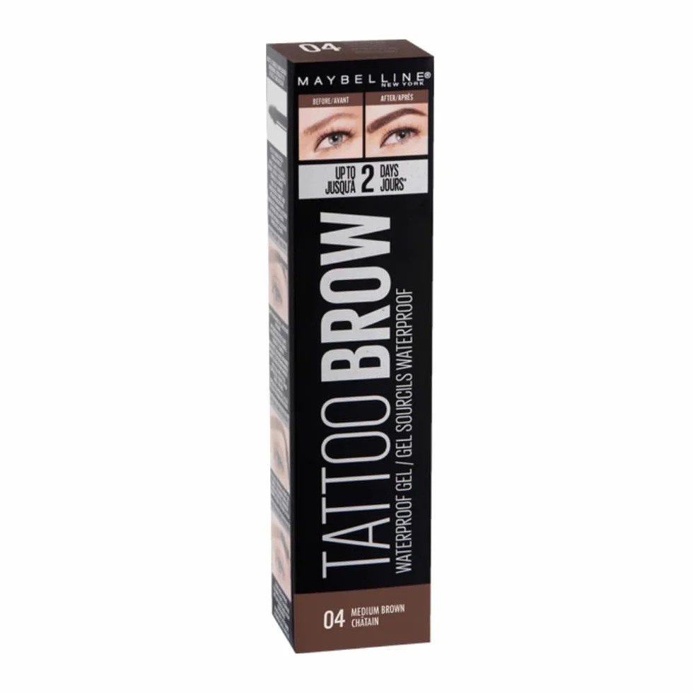 Maybelline New York Gel Sopracciglia Tattoo Brow, Waterproof, a Lunga Tenuta, Medium Brown (04), 5 g