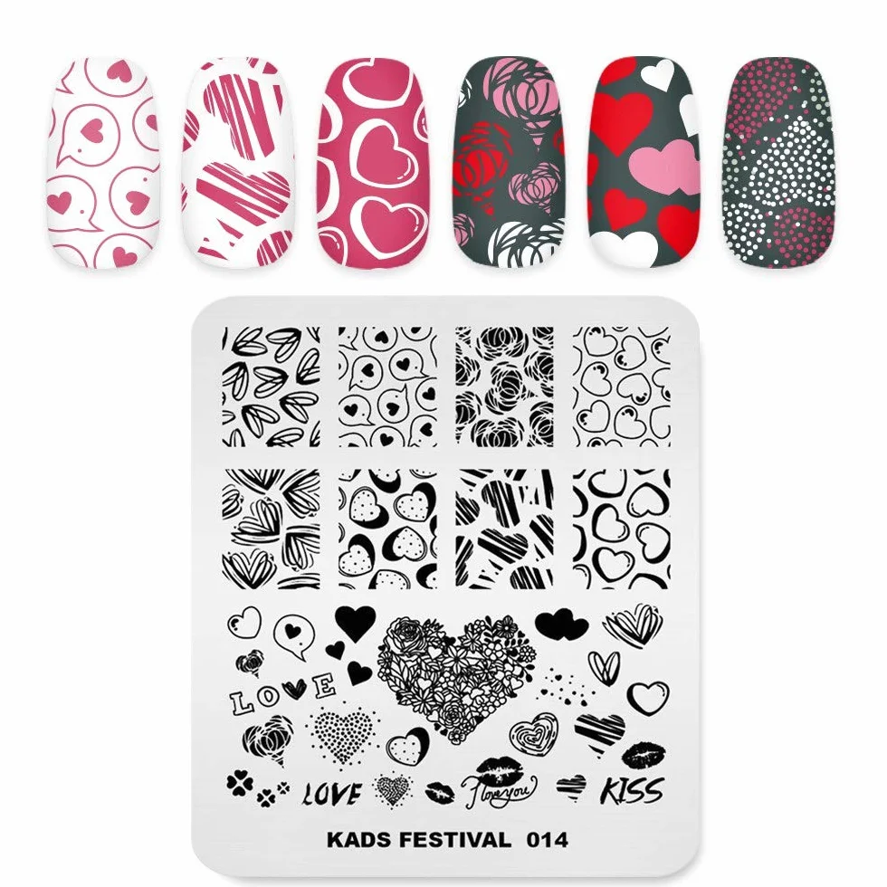 KADS - Stencil per nail art fai da te motivo cuori, amore (FE014)