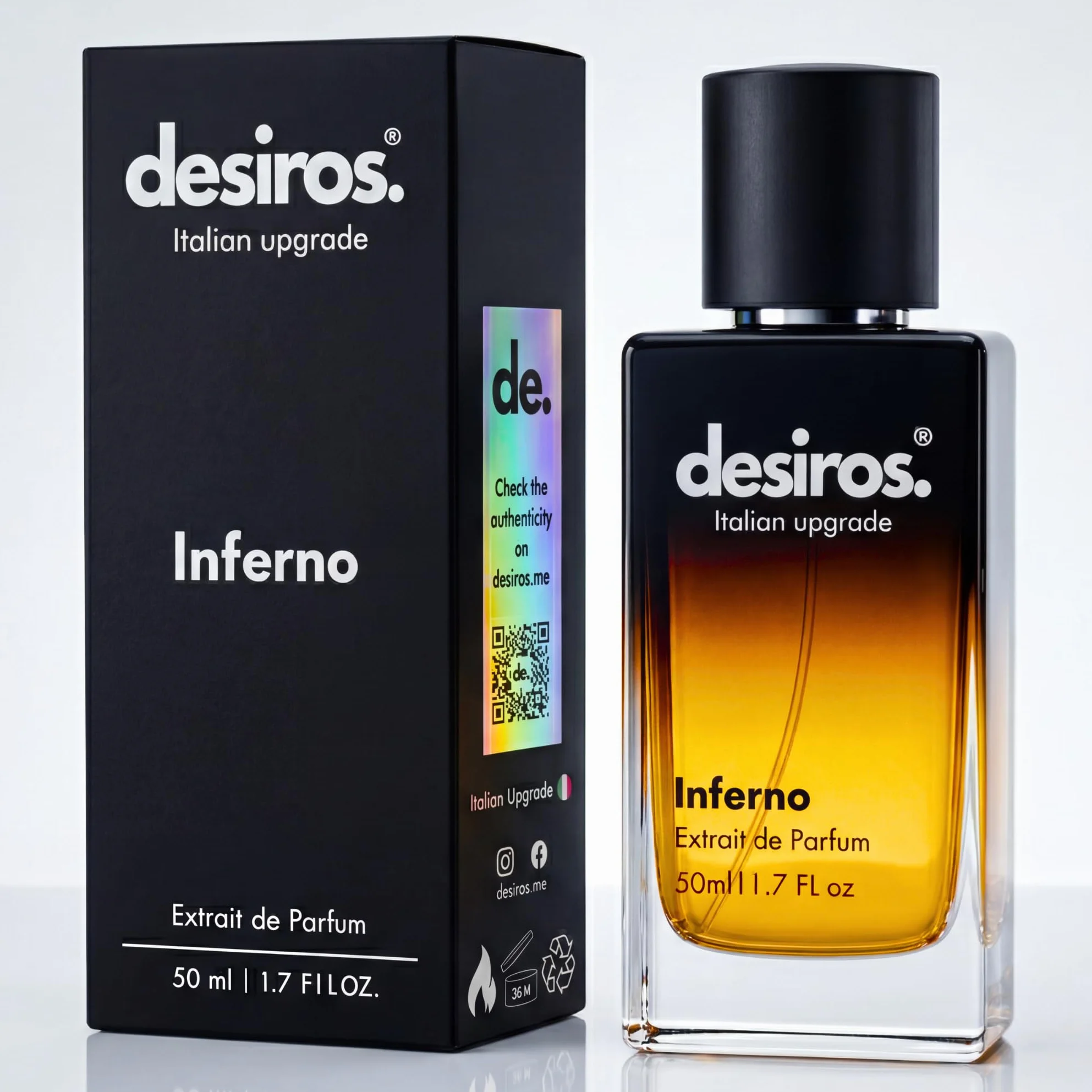 Desiros Inferno Estratto di Profumo Uomo 50ml 25% Oli Essenziali Note Agrumate Fresche Legnose