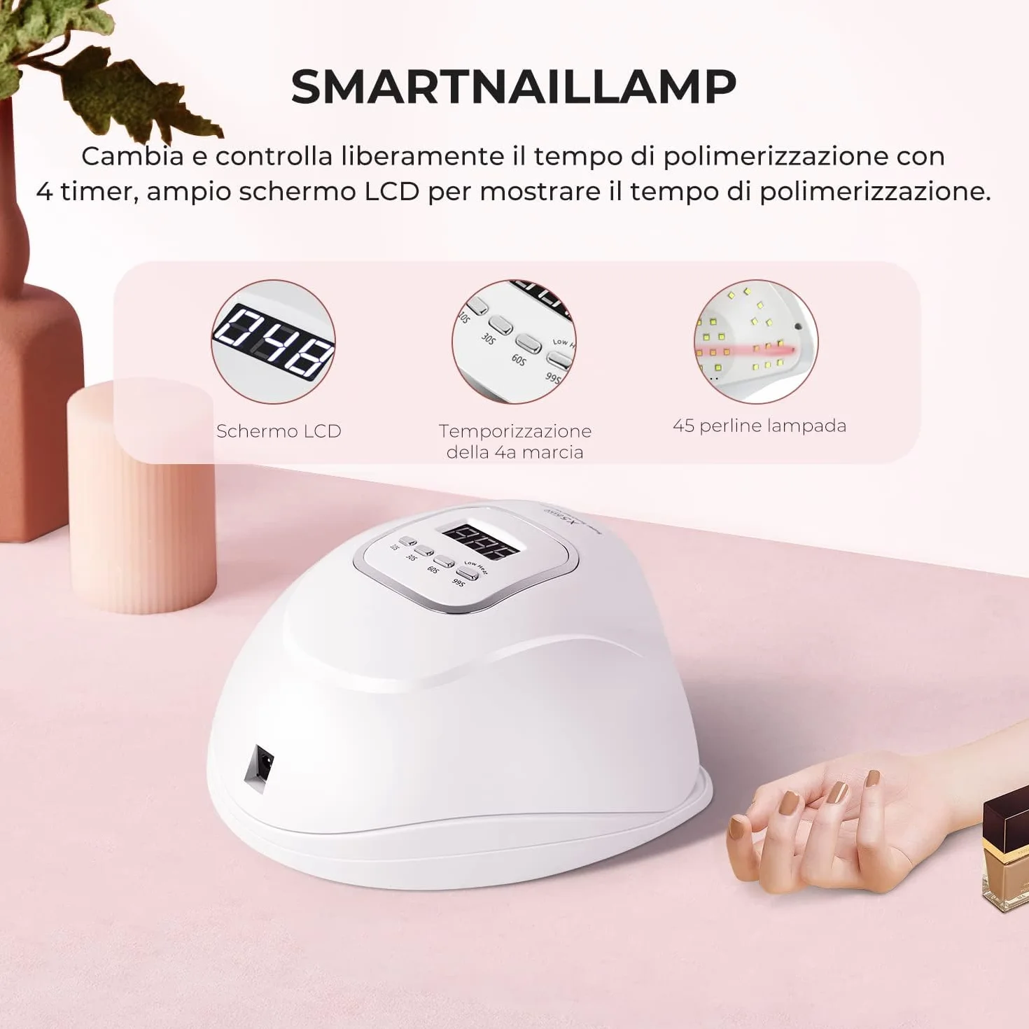 Lampada UV per Unghie 150W Portatile LED Asciuga Smalto Sensore Doppia Velocità 4 Timer Display LCD Fornetto Manicure Bianco