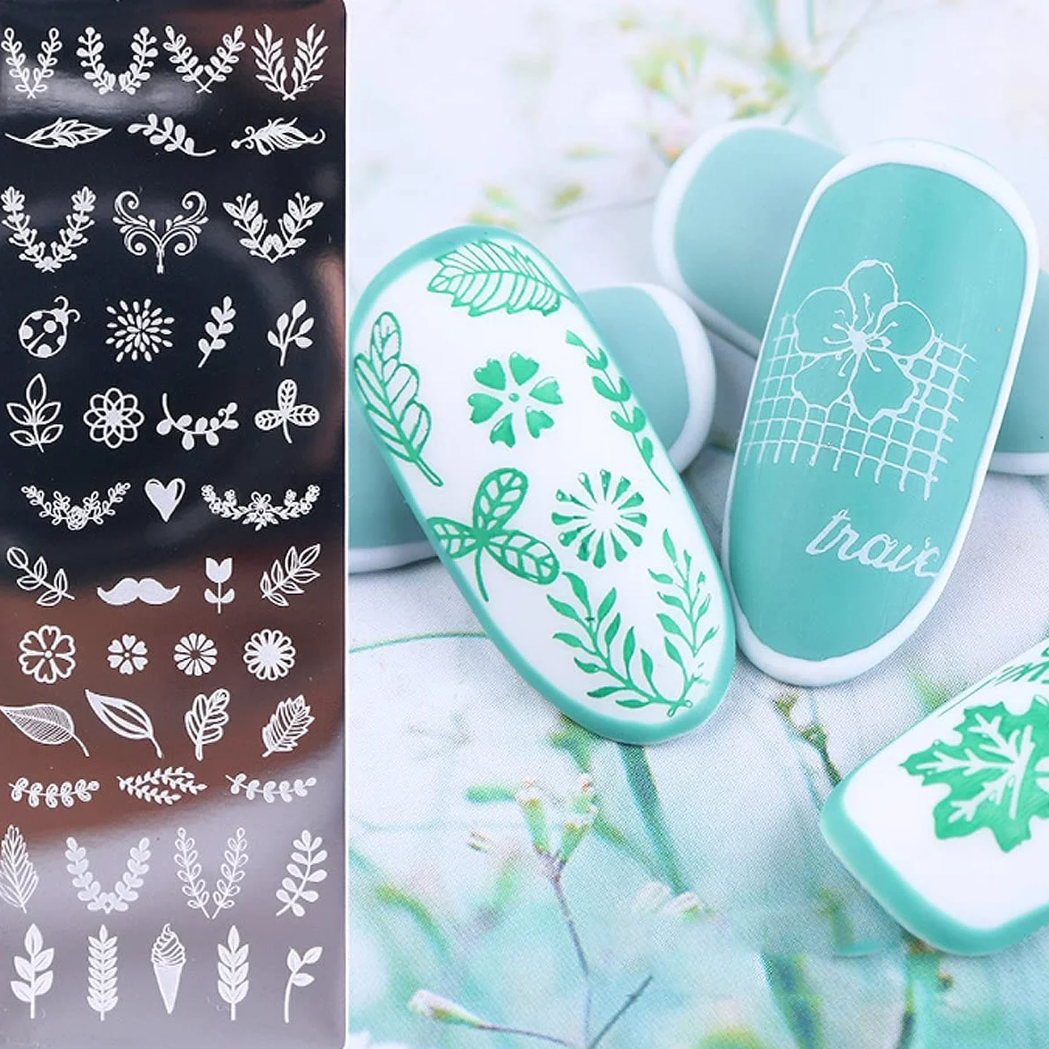 6 Pezzi Set di Nail Art Stamping Stampini, Nail Art Template Stencil Piatti Piastra per Unghie, Unghie e Timbro Stamper Scraper Manicure per Unghie