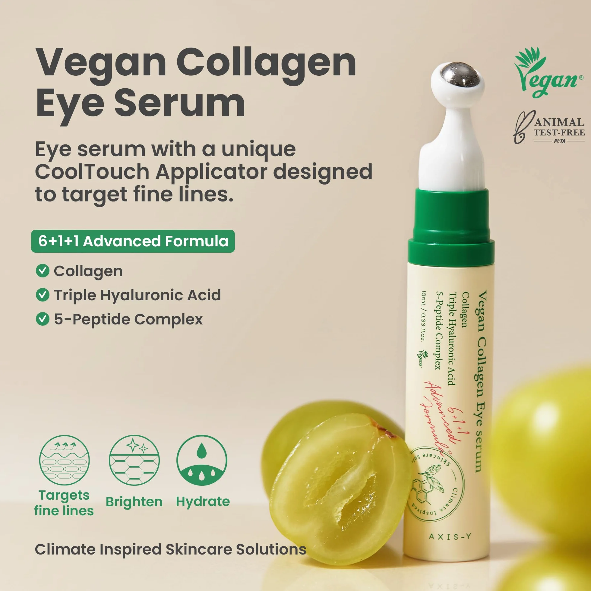 AXIS-Y Siero Occhi Vegano Al Collagene K Beauty Siero Al Collagene Con Triplo Acido Ialuronico E Peptidi Migliora L'Elasticità Della Pelle 0,33 Fl. Oz.