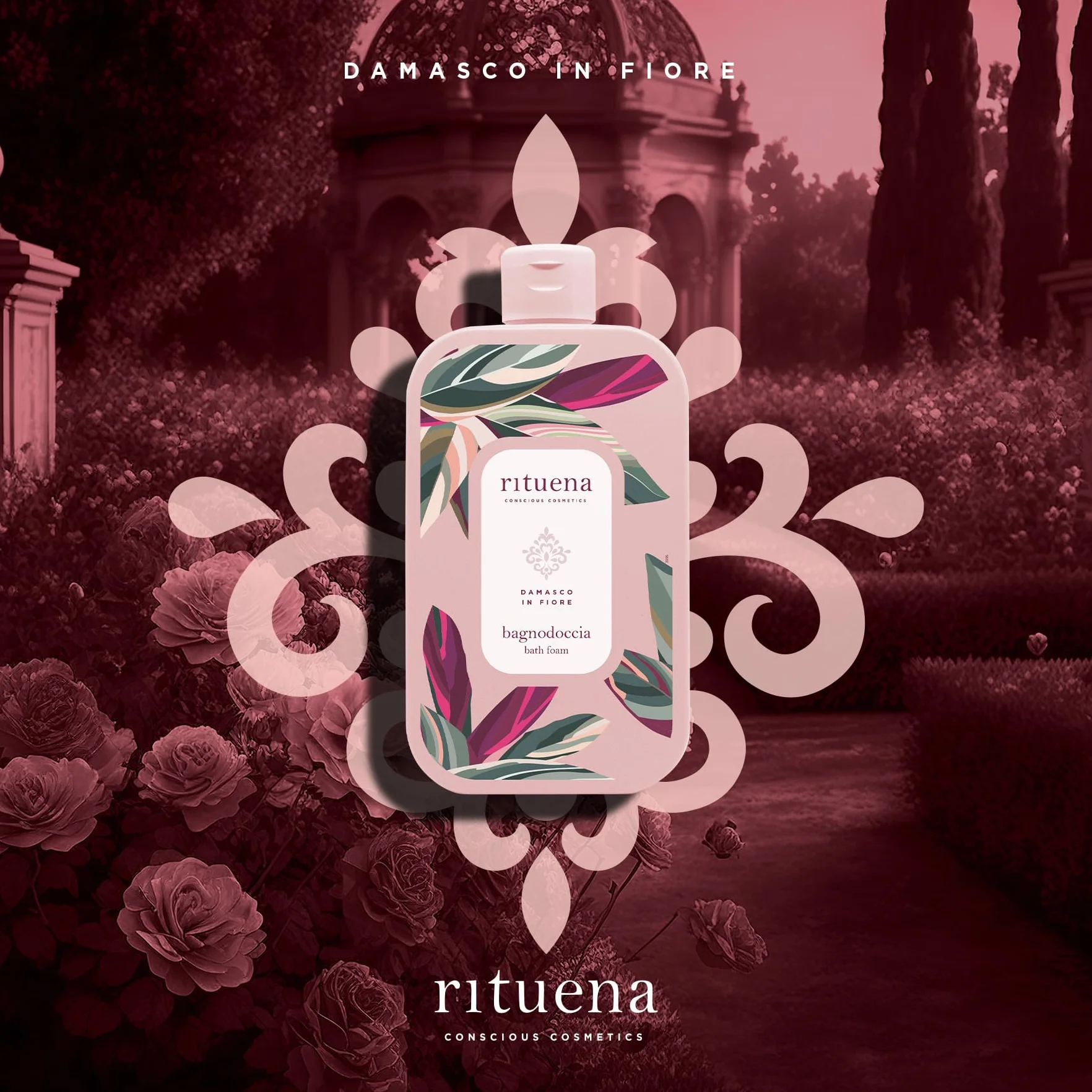 RITUENA | Damasco in Fiore, Confezione Regalo, Docciaschiuma 400ml + Crema Corpo 200ml in Elegante Scatola in Latta, Fragranza Elegante Ispirata ai Fiori di Damasco