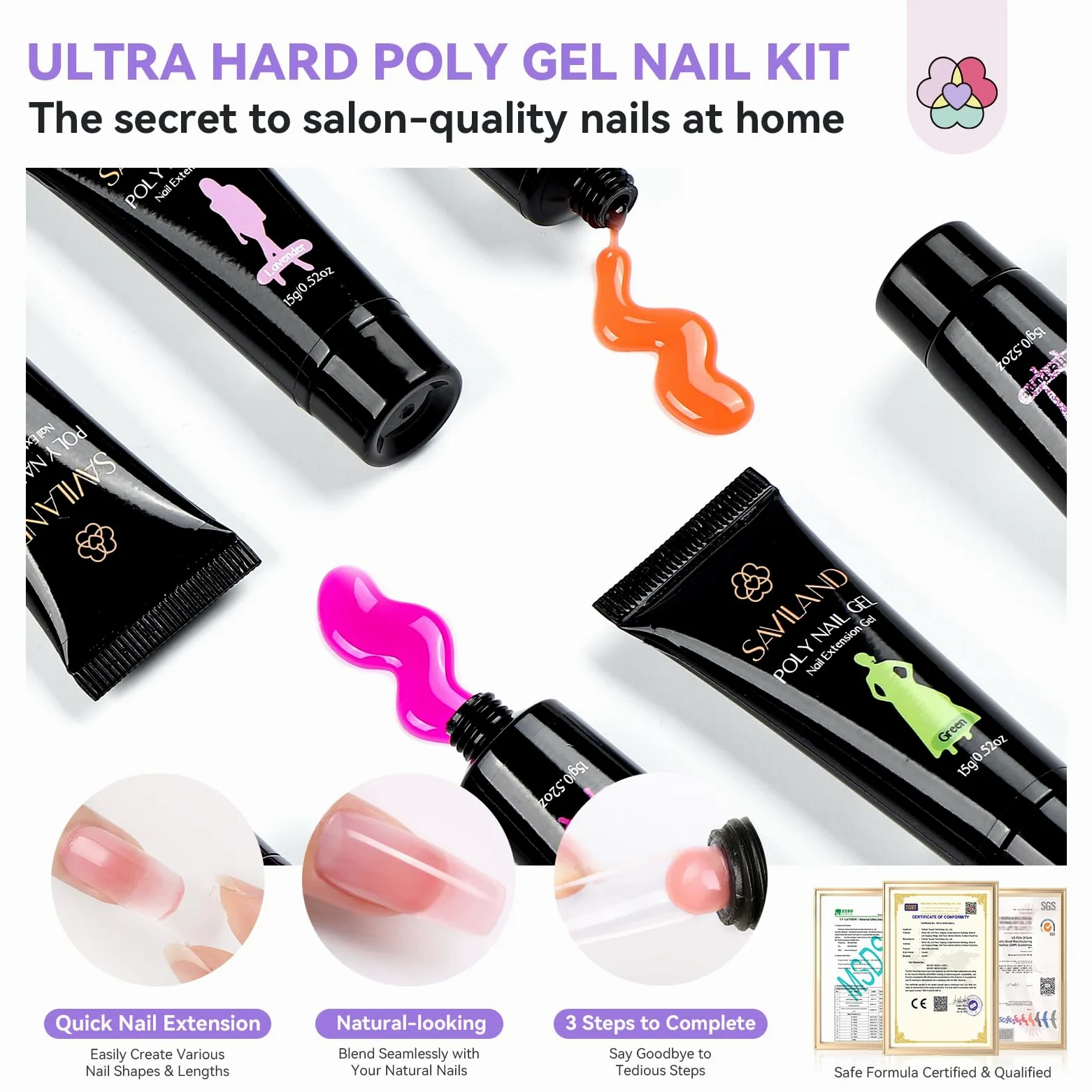 SAVILAND Kit Ricostruzione Unghie Gel Completo, 36 Colori 15g Poly Gel per Unghie Kit con Mini Lampada U V, Base Coat, Top Coat e Strumenti per Unghie, Ideale per Fai Da Te a Casa