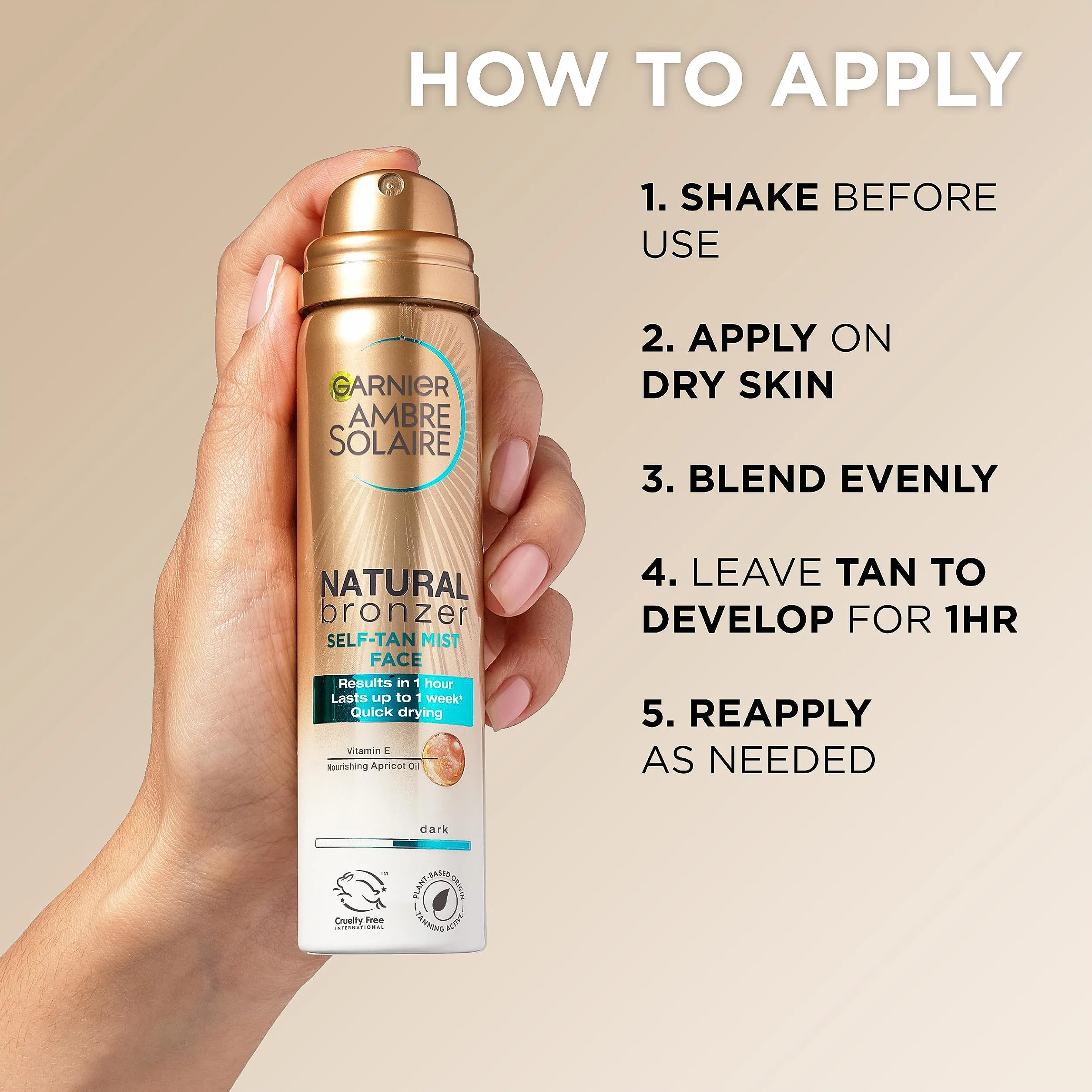 Garnier Ambre Solaire Natural Bronzer Quick Drying Dark Self Tan Body Mist 150ml