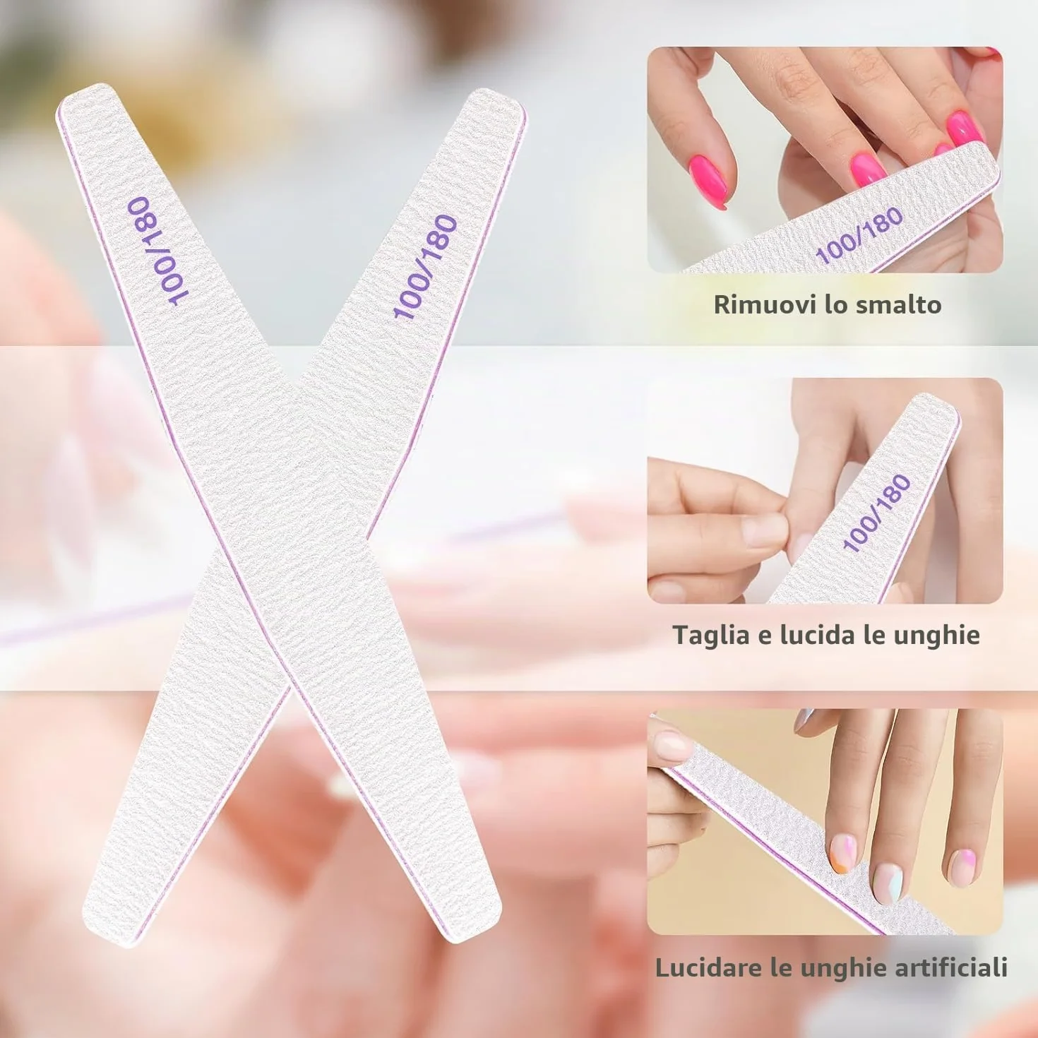 20 lime per unghie, lima per unghie professionale a doppio lato, riutilizzabile 100/180 grit per saloni di manicure, fai da te per nail art