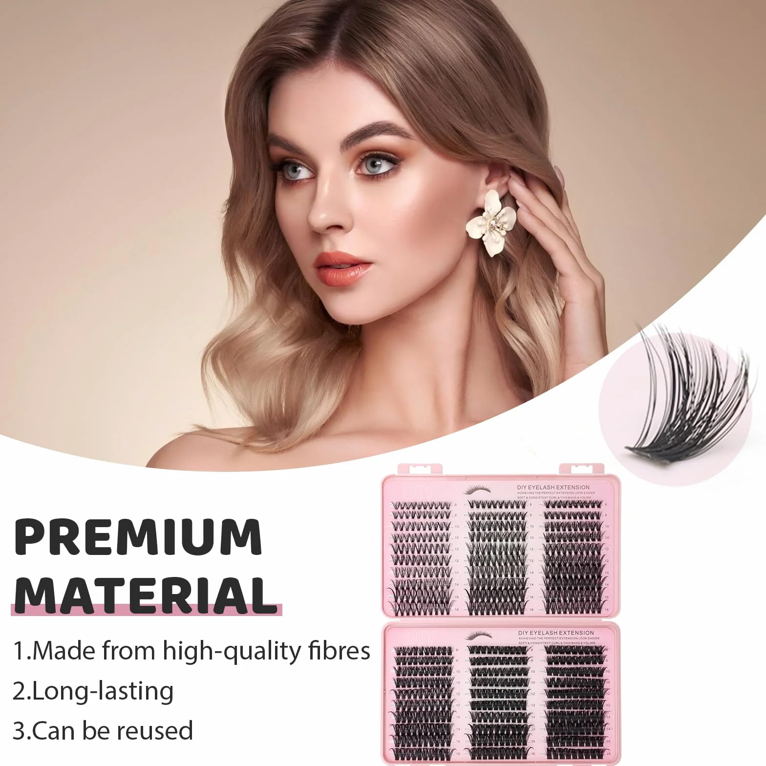 VEGCOO 570 Pezzi Ciglia Finte Ciuffetti Kit Extension Ciglia Curl 8-16mm DIY Eyelash Extension