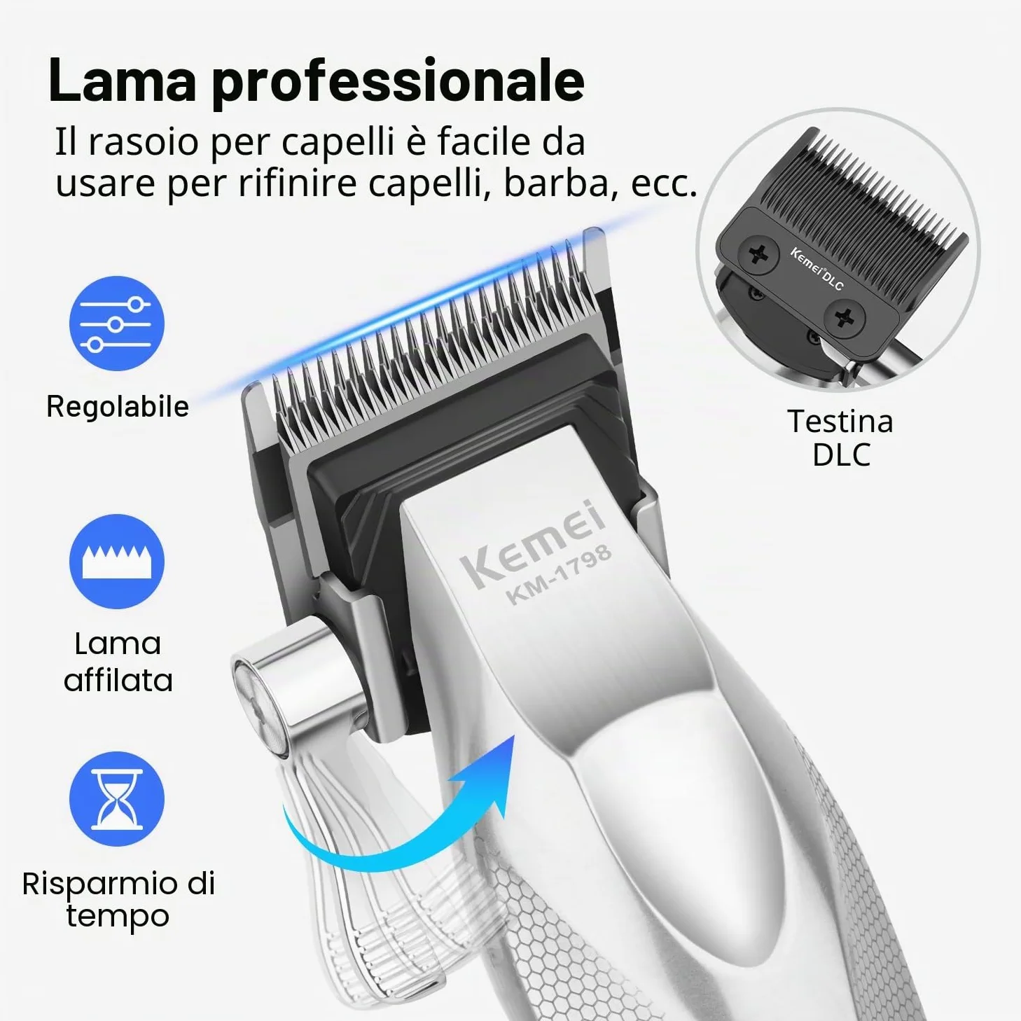 KEMEI Trimmer KM-1798 - Tagliacapelli da uomo | Regolabarba senza fili, tagliacapelli da barbiere con USB ricaricabile, tagliacapelli, dissolvenza, regalo per uomini