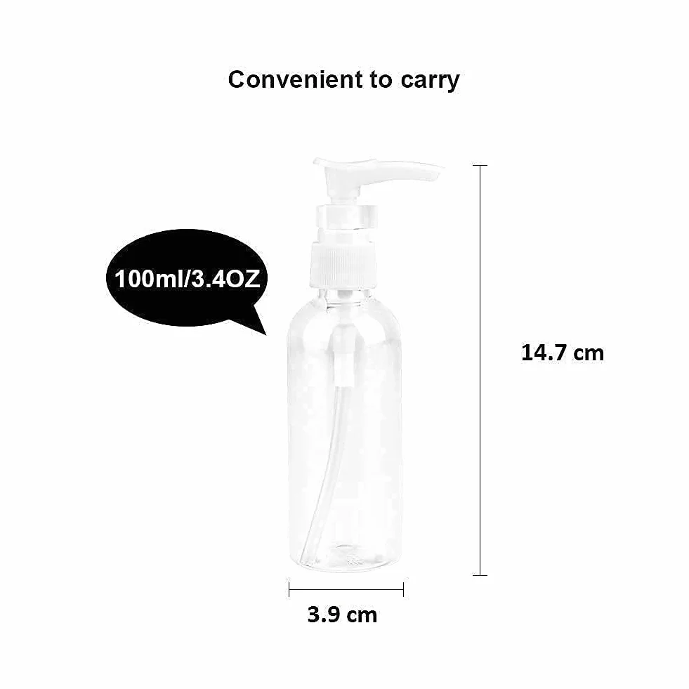 6 Pezzi Bottiglie da Viaggio Trasparenti 100ML / 3.4OZ Pompa in Plastica Dispenser per Lozione Vuote con 2 Piccoli Imbuti