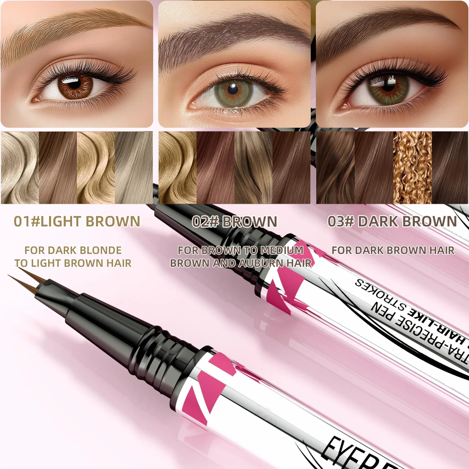 Matita per Sopracciglia Impermeabile Doppia Testa, Penna Eyeliner e Sopracciglia 2 in 1, Liquido Penna Sopracciglia Effetto Pelo per creare sopracciglia naturali, a lunga durata (Marrone scuro)