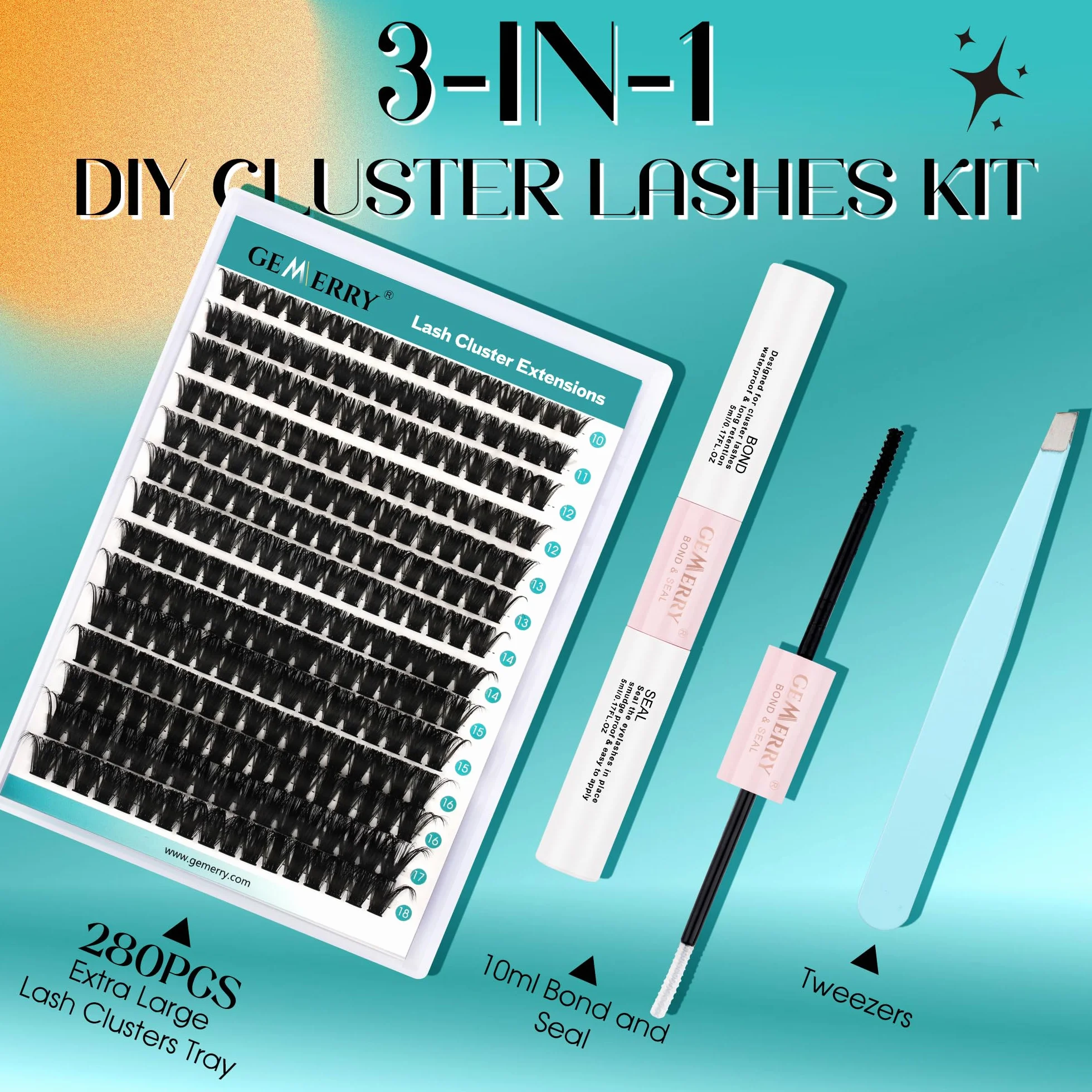 GEMERRY Ciglia Finte Ciuffetti Kit 80D 0.07mm D Curl 10-18mm con Bond and Seal Pinzette Extension Ciglia