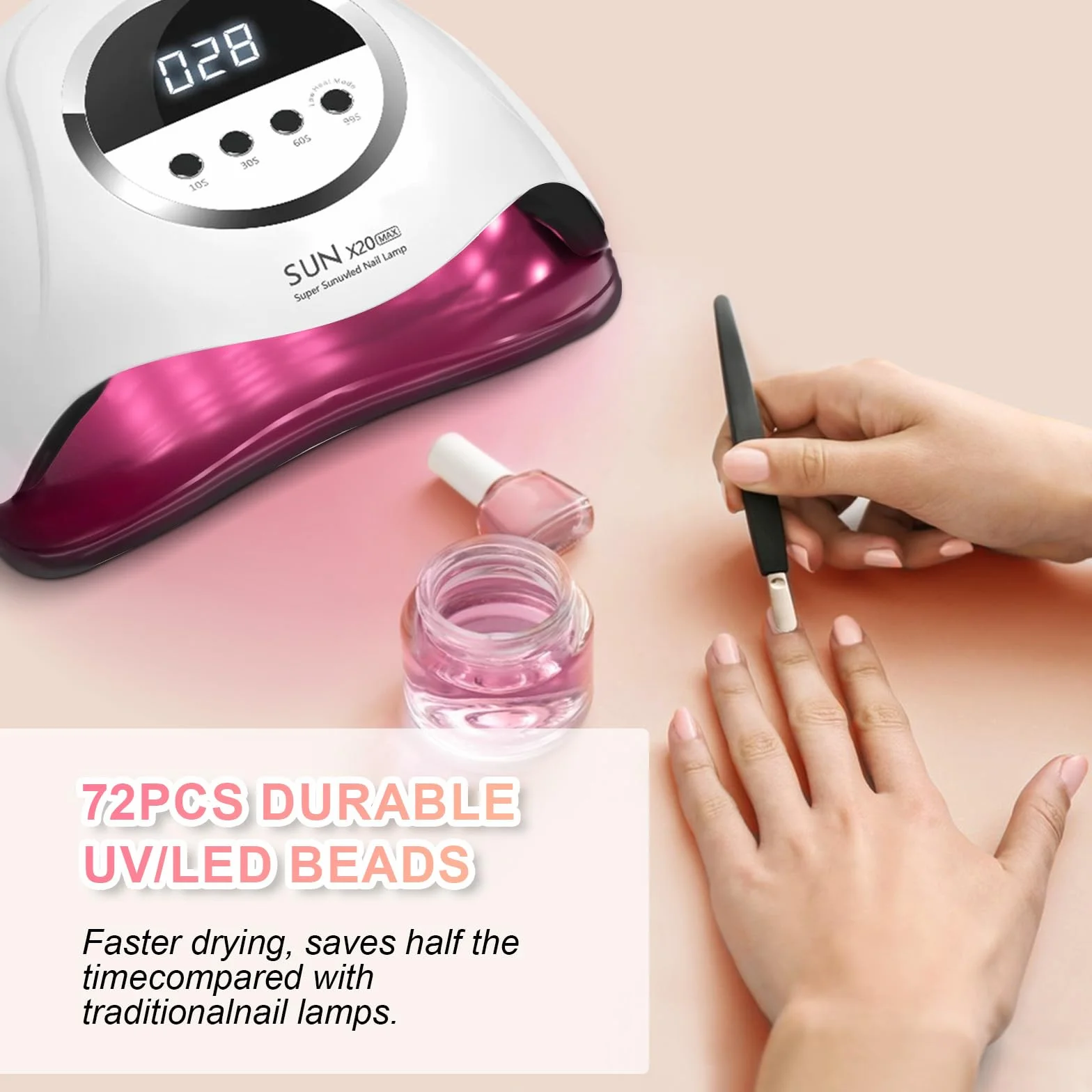 Lampada per unghie UV LED da 320 W, lampada professionale per unghie in gel con 72 perline, lampada UV per unghie con 4 impostazioni timer, asciugatrice LED per unghie in gel con sensore automatico