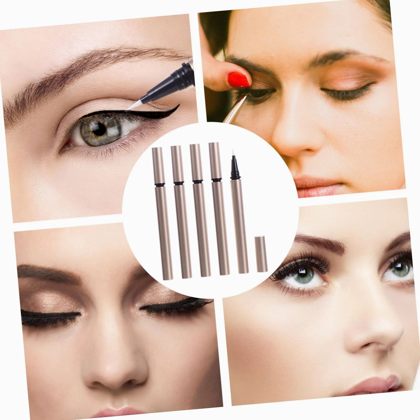 5 Pezzi Tubetto Vuoto per Eyeliner Liquido 1ml Oro Ricaricabile in Plastico Portatile per Negozi e Saloni di Cosmetici