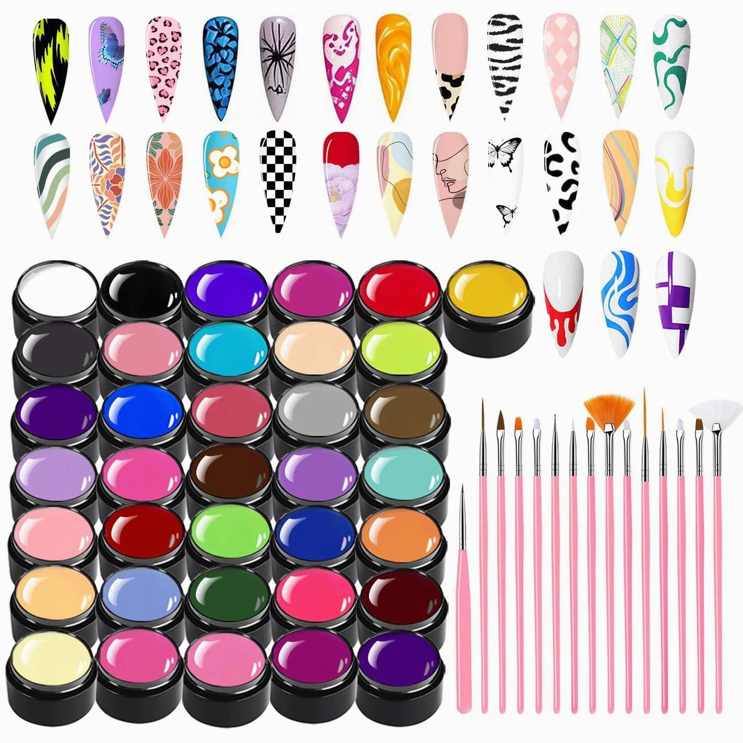 Nail Painting Gel Polish Kit – Pure Color Soak Off Gel per nail art, fai da te e salone, set di pittura per manicure durevole con colori chiari (36)