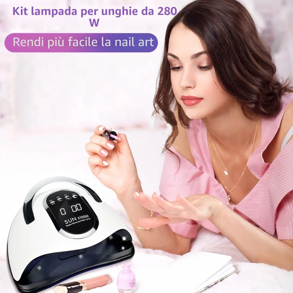 Lampada UV LED per Unghie 280W 66 LED Asciugatura Rapida Sensore Automatico Portatile