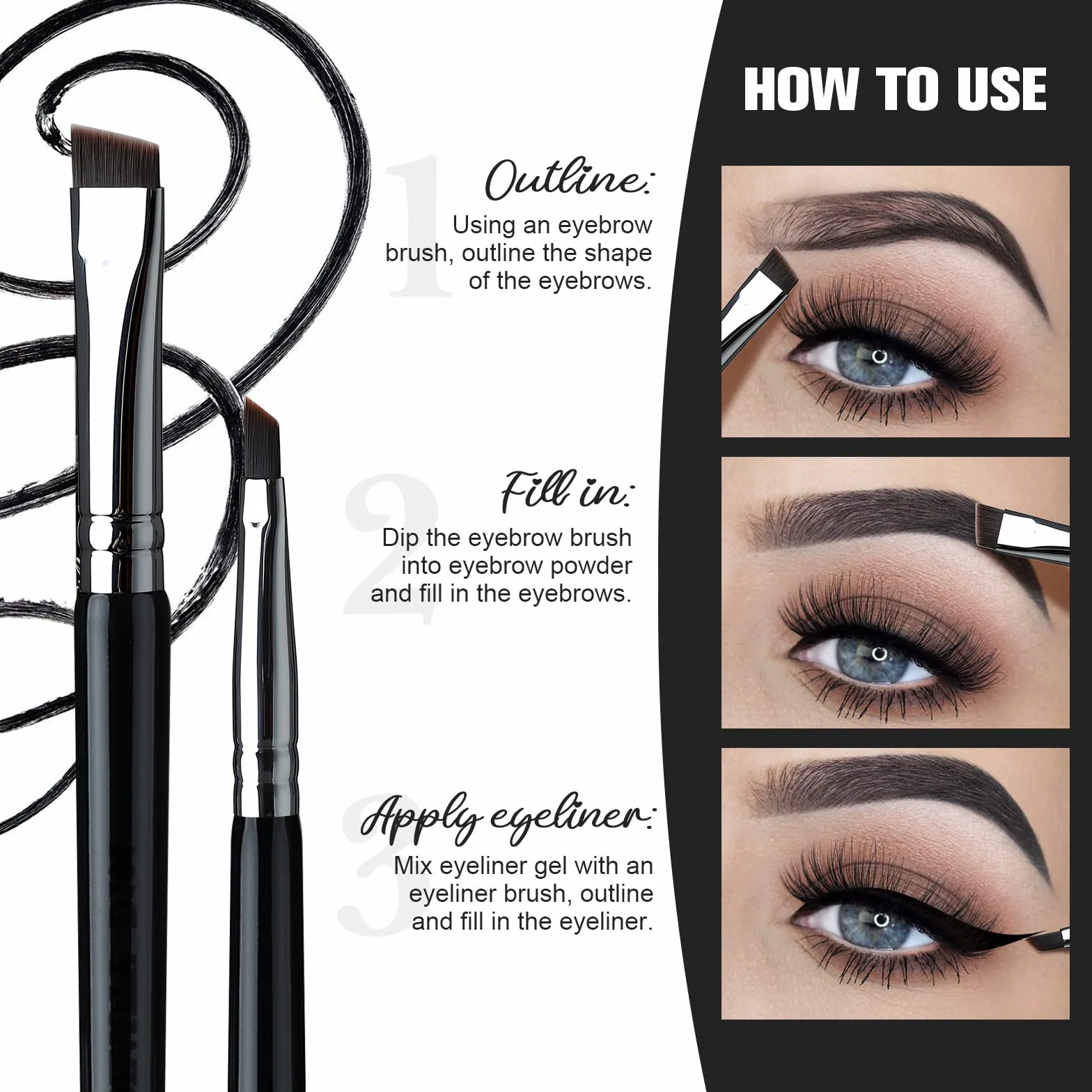 EIGSHOW Pennello per sopracciglia e pennello per eyeliner, trucco a doppia estremità, pennello per sopracciglia angolato, eyeliner ultrafine(D104)