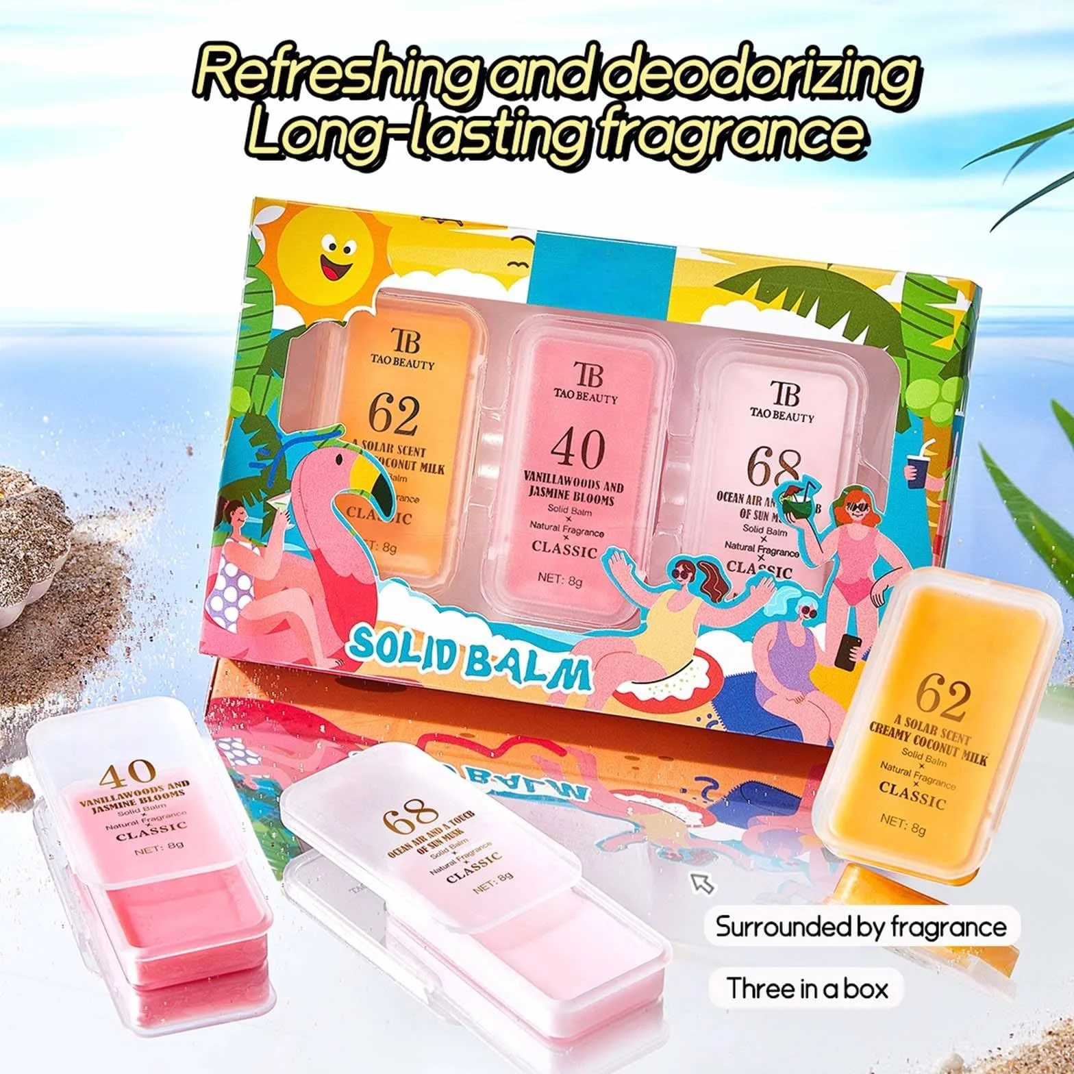 Balsamo Profumato Solido Portatile da Donna Set di Profumi da Viaggio Fragranze Naturali a Lunga Durata Mini Profumo in Cera Regali Non Appiccicoso, 3 Fragranze: Oceano, Cocco, Gelsomino