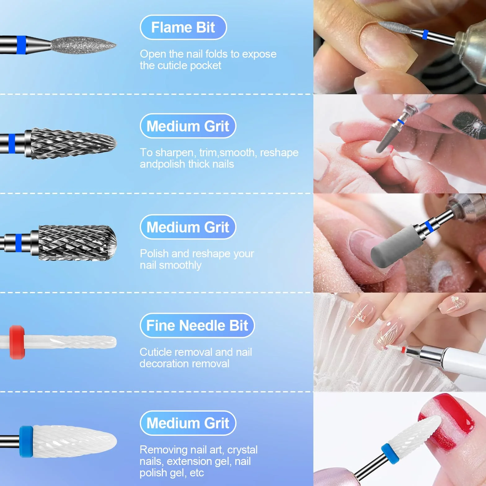 3/32 Pollici Punta Fresa Unghie Rimozione Gel - Trapano per Unghie Professionale per Manicure Pedicure