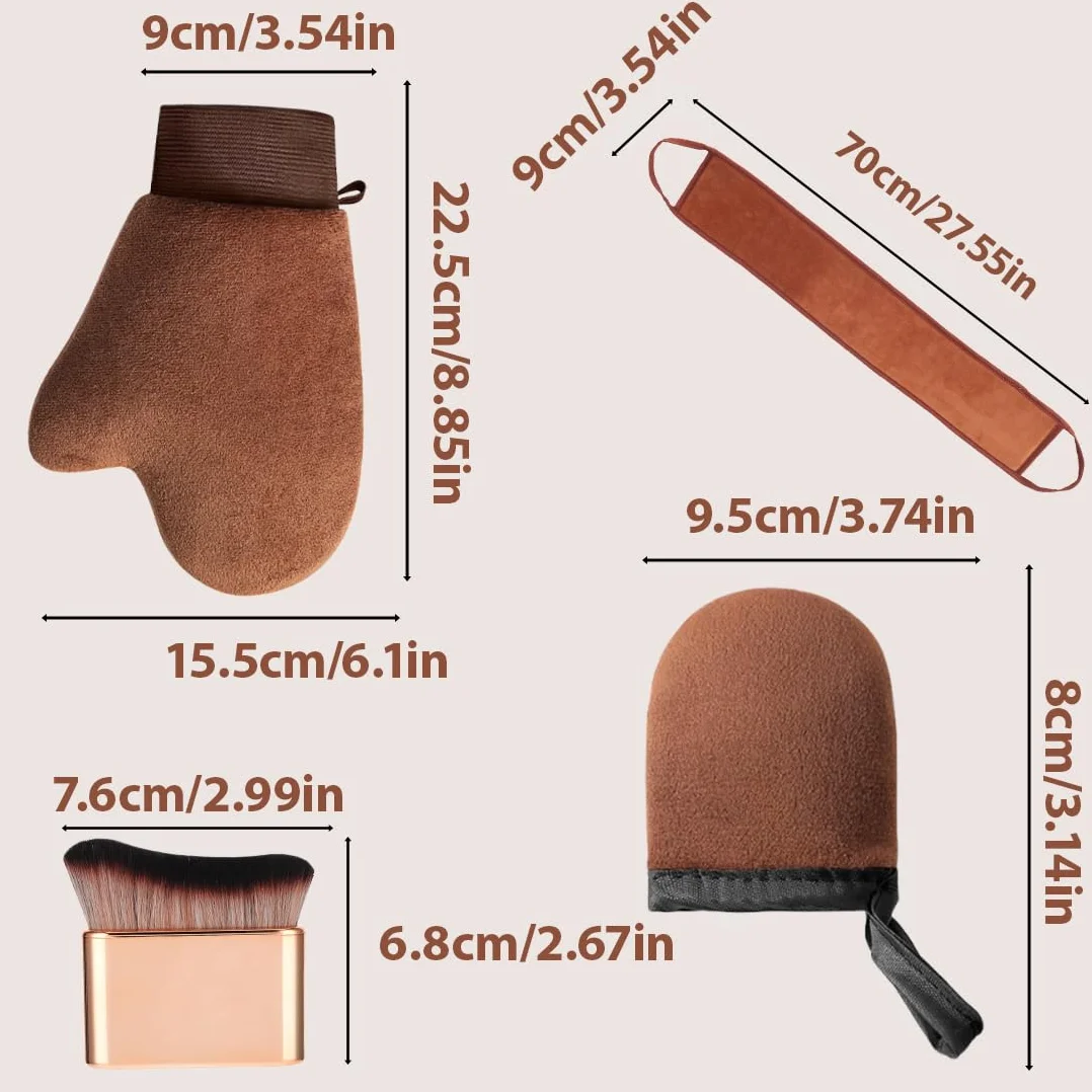 YUZNA Set Applicatore Autoabbronzante 3 in 1 - Guanto per Self Tan, Pennello per Abbronzatura e Strumento per Applicazione sulla Schiena