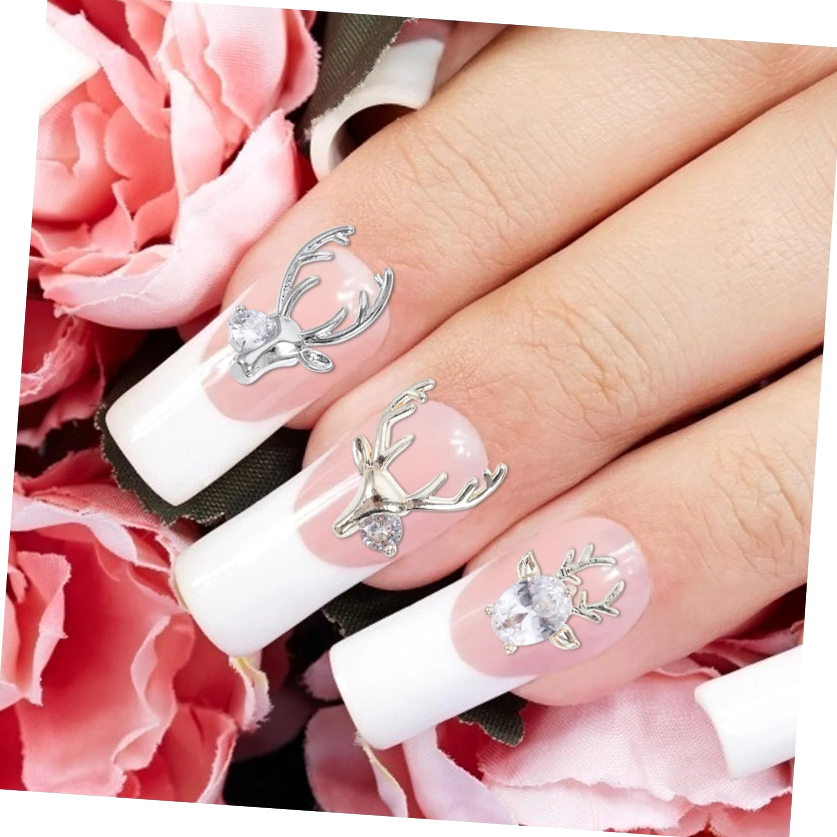2 Set Accessori Per Unghie Con Design Corno Cervo E Zirconi Charms Per Nail Art Te Per Domestico 16 Pezzi * 2
