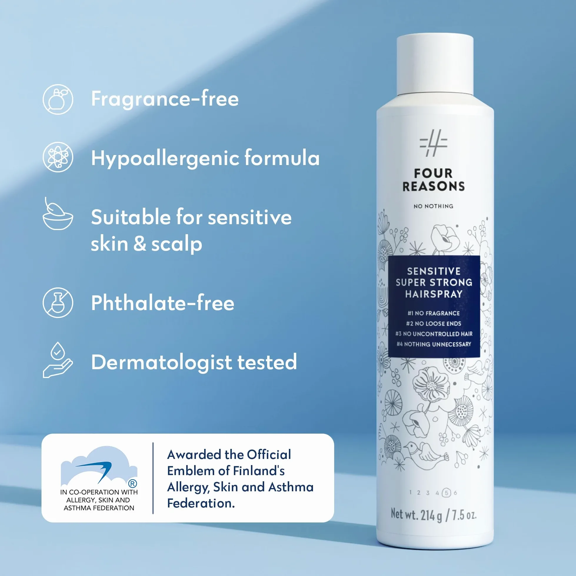 No Nothing Spray per capelli super forte, senza profumo, per cuoio capelluto sensibile, ipoallergenico, non profumato, tenuta extra forte, protezione dall'umidità e protezione UV, 213 ml