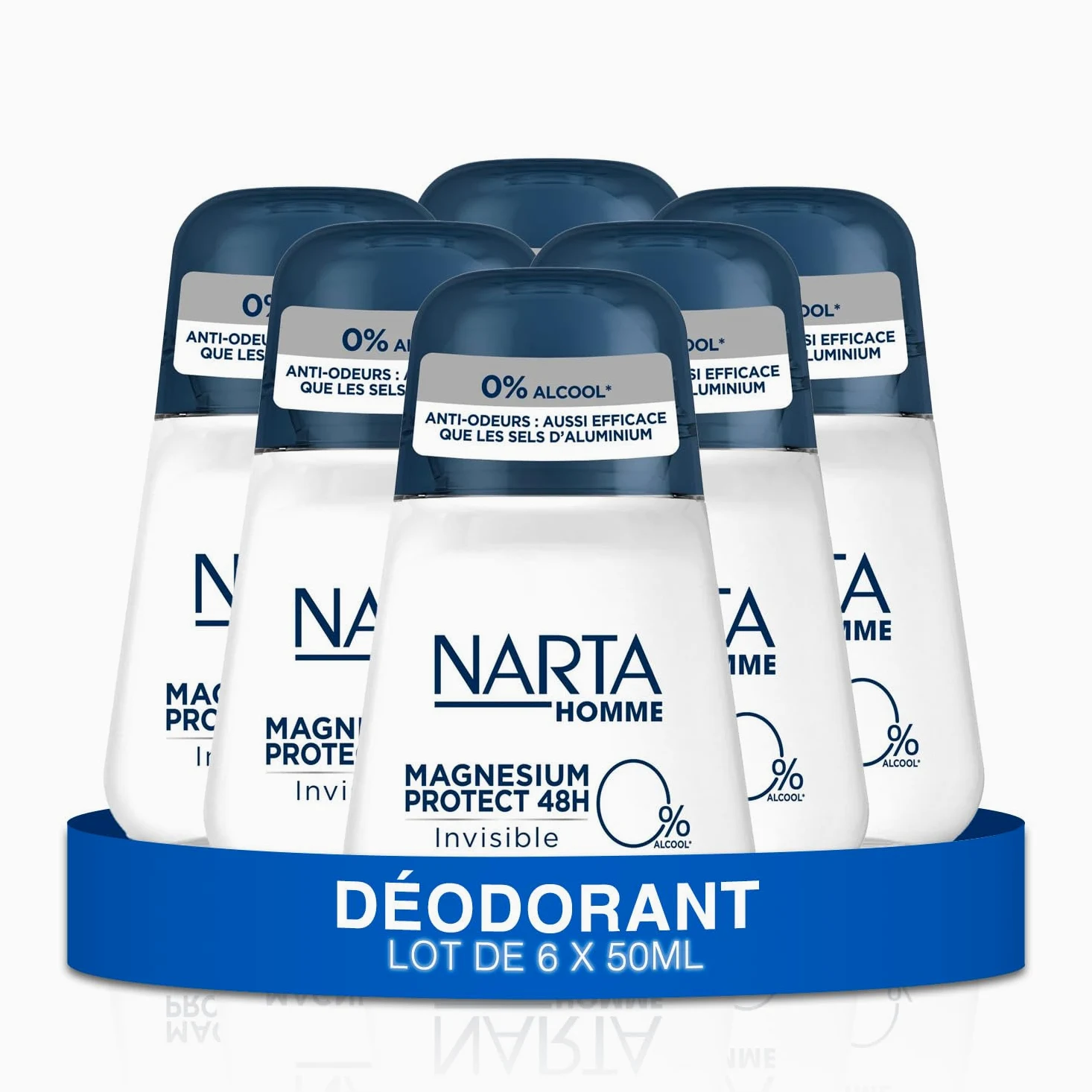 Narta - Deodorante da uomo a sfera - Magnesio Protect 48h invisibile e senza alcool - confezione da 6 x 50 ml