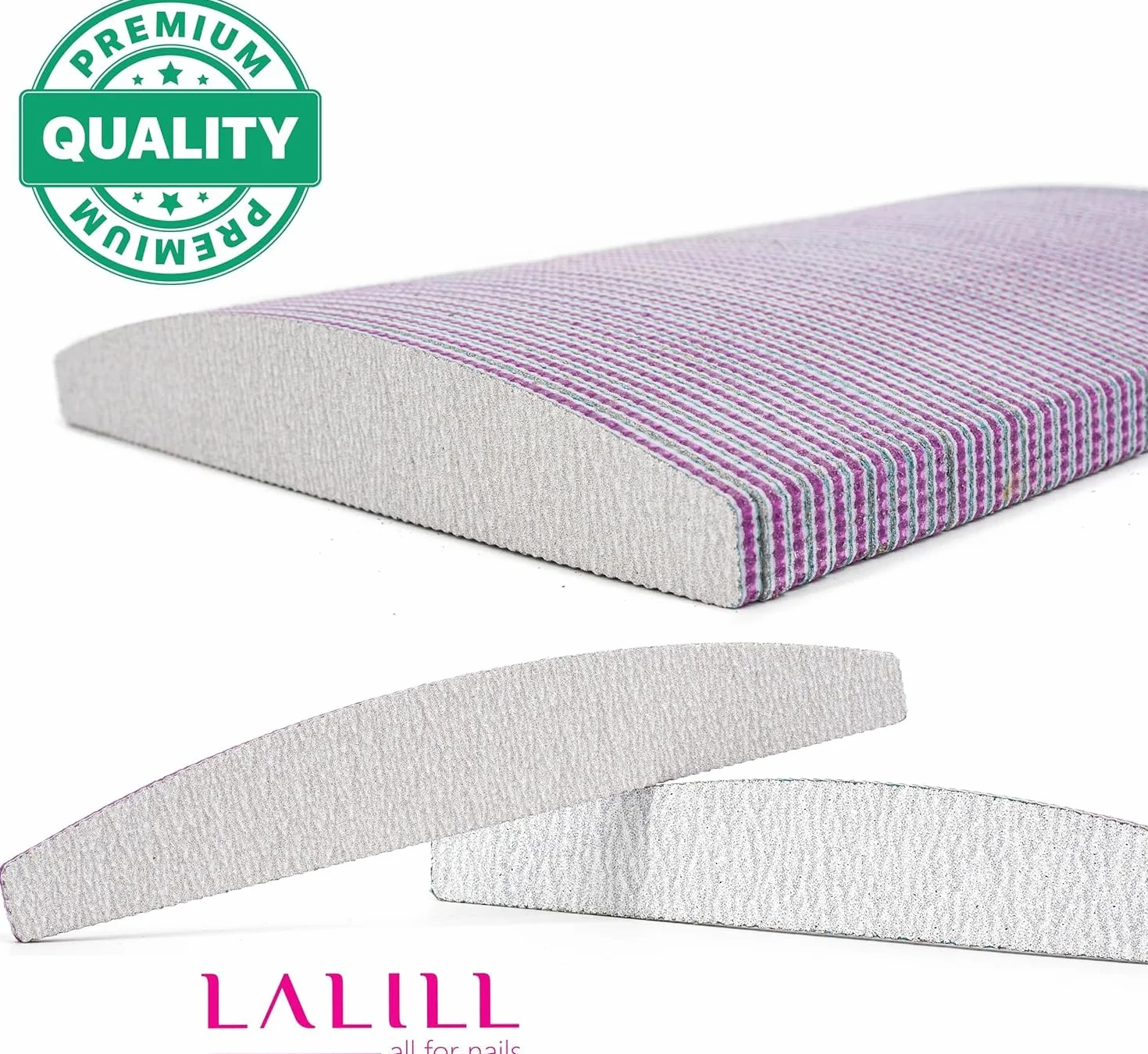 LALILL Lima per Unghie 50 Pz. 100/180 Grit, Mezza Luna Zebra - Bifacciale, Monouso - Professionale