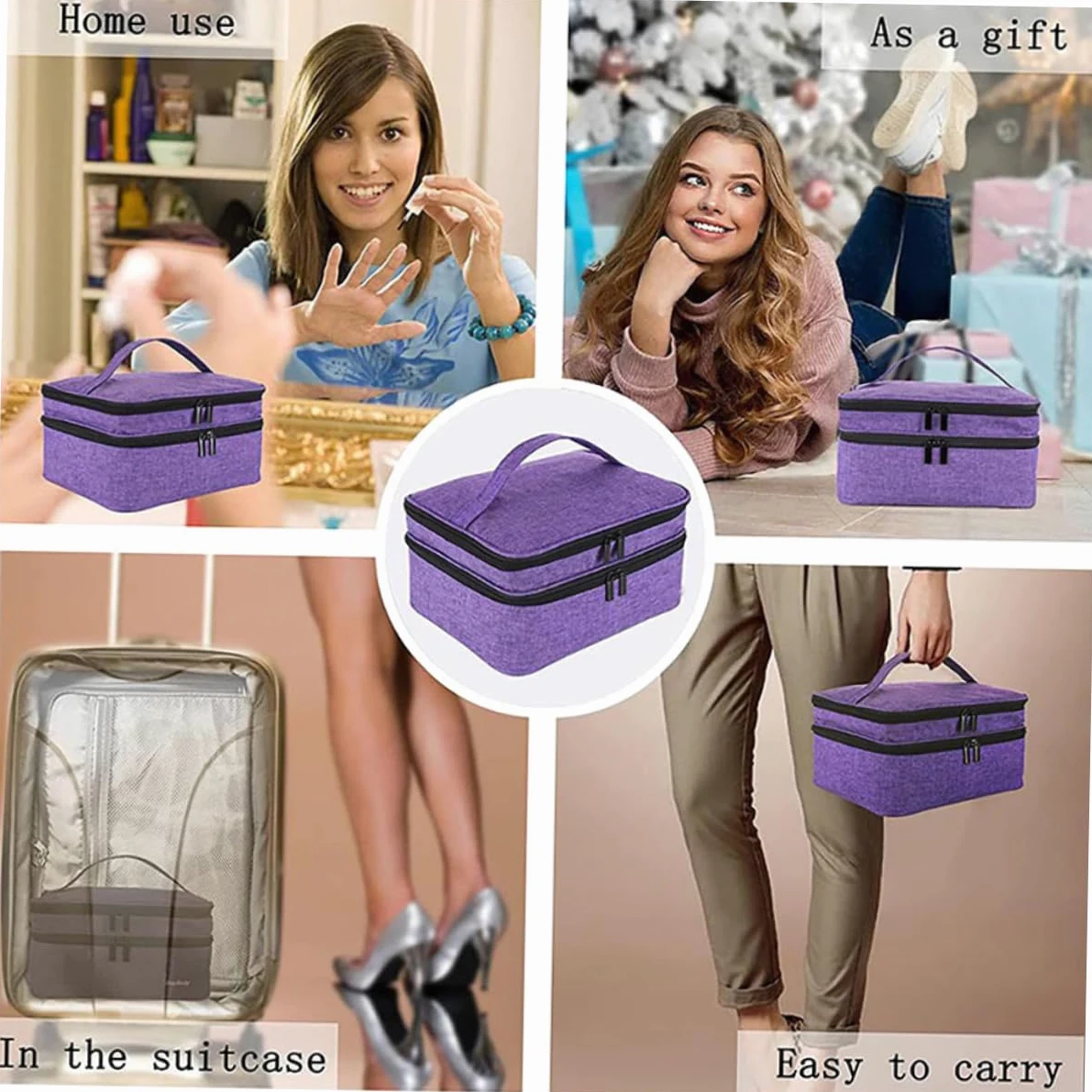 Porta Smalti Organizer in Borsa da Viaggio Custodia per Oli Essenziali e Smalto Organizer per Smalto Cerniera Doppio Cursore