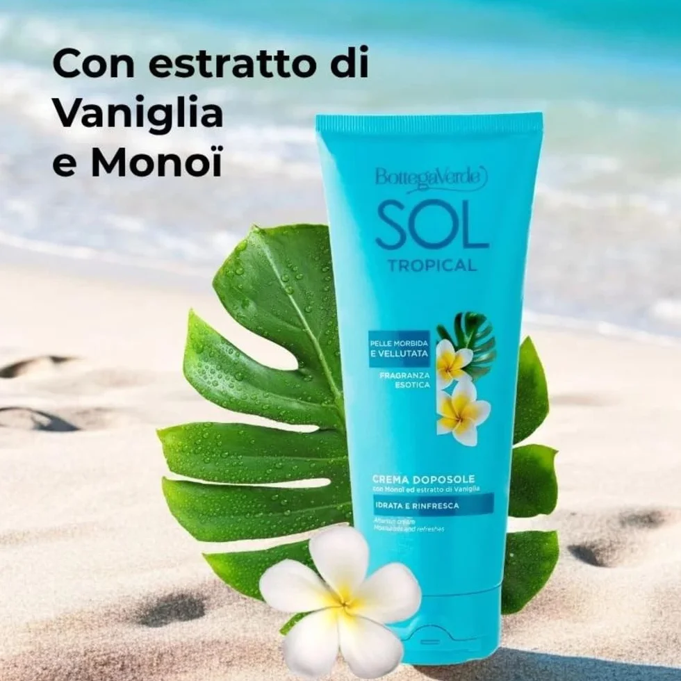 Bottega Verde - SOL Tropical, Crema Doposole Corpo, 200 ml, Idrata, Rinfresca e Prolunga l’Abbronzatura, con Monoï ed Estratto di Vaniglia, Nutriente, Pelle Morbida e Profumata
