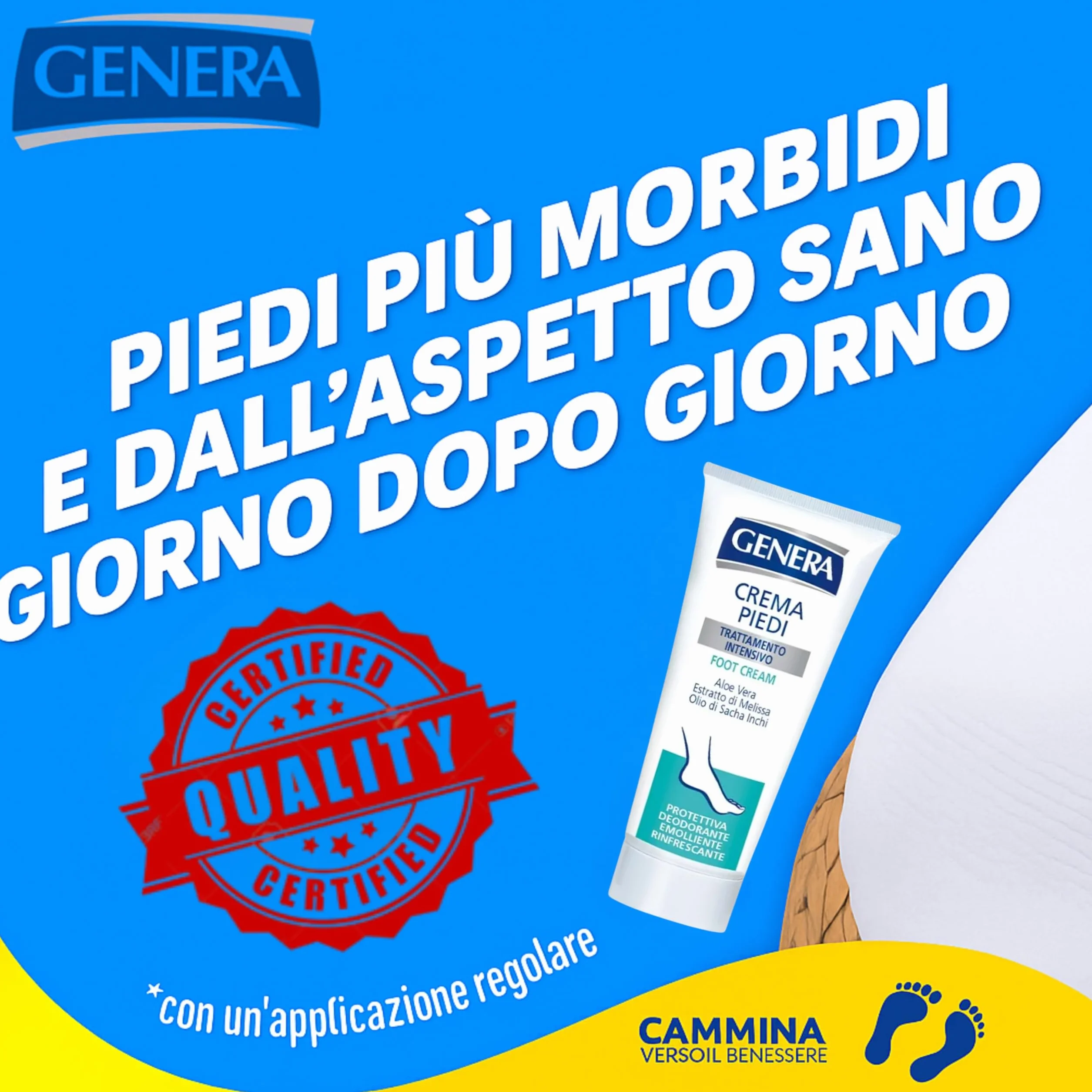 GENERA - CREMA PIEDI FEET CREAM TRATTAMENTO INTENSIVO CON ALOE VERA ESTRATTO DI MELISSA OLIO DI SACHA INCHI PROTETTIVA DEODORANTE EMOLLIENTE - TUBO 100 ML