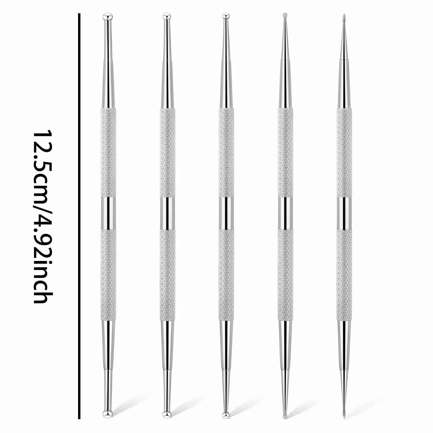 5 Pezzi Strumenti Nail Estremità Sfera, Strumenti Punteggiatura, Strumento Punteggiare Acciaio Inossidabile, Pennello Unghie Acciaio, Pennelli Unghie, per Disegni Unghie Smalto Gel, Intaglio, Ecc
