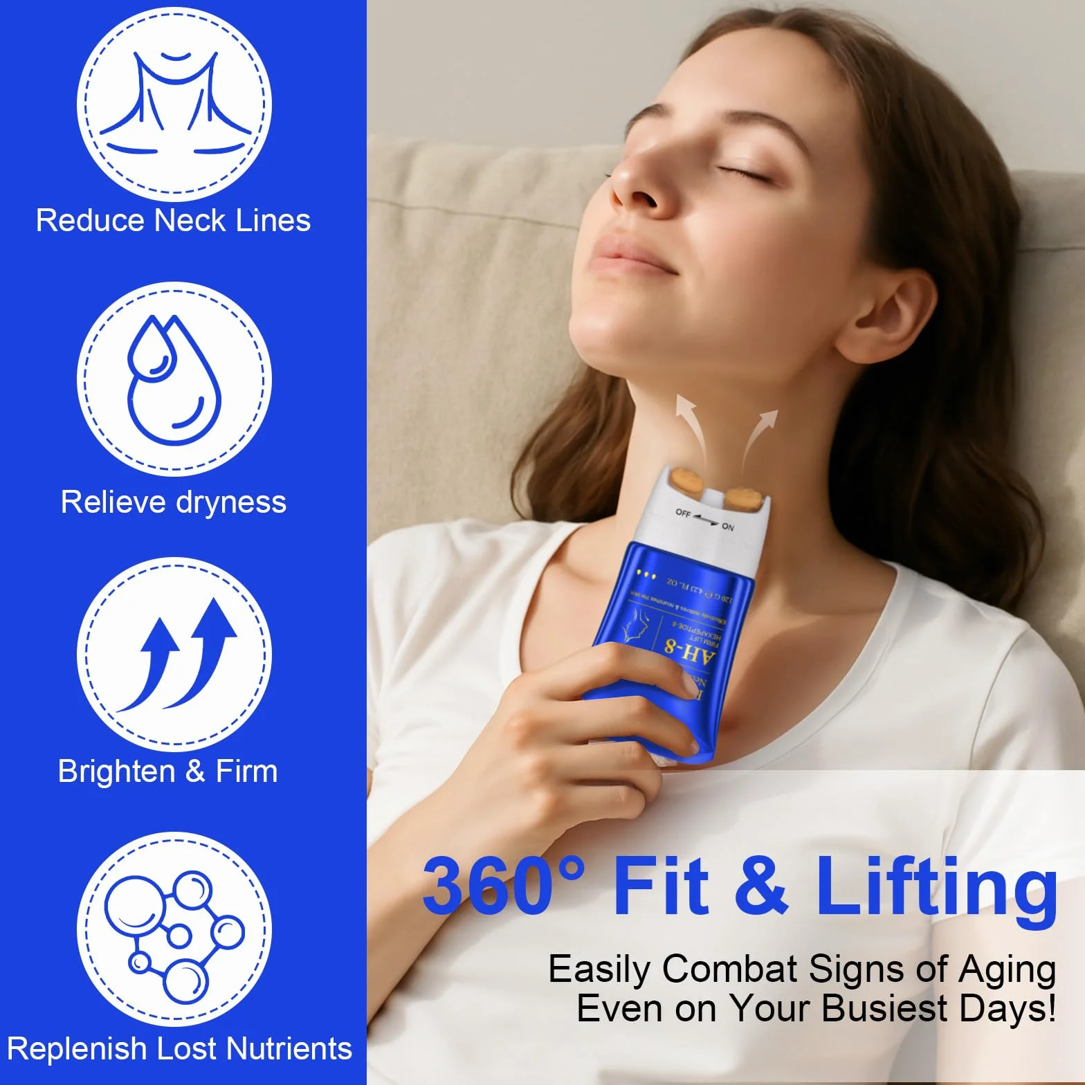 AH-8 Firming Neck Cream,crema per il collo rassodante e idratante per la pelle con rullo di massaggio, AH-8 crema per il collo crepey, idratante e ridurre le rughe per gli uomini e le donne