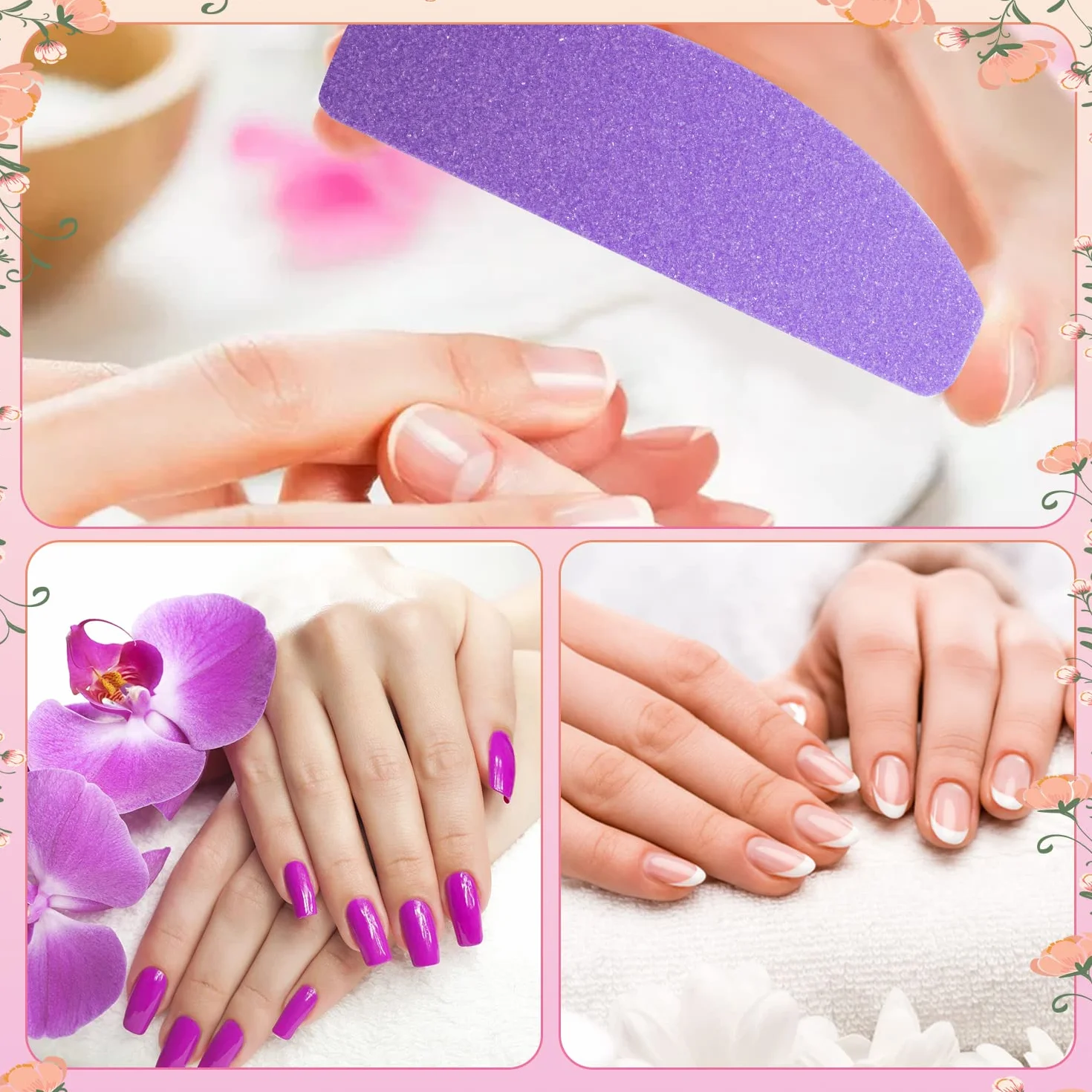 20 Pezzi Buffer Unghie Professionale, Buffer Blocco per Unghie in Gel Acrilico Naturale, 100/180 Buffer per Levigatura per Smalto in Spugna a Doppia Faccia (Rosa & Viola)