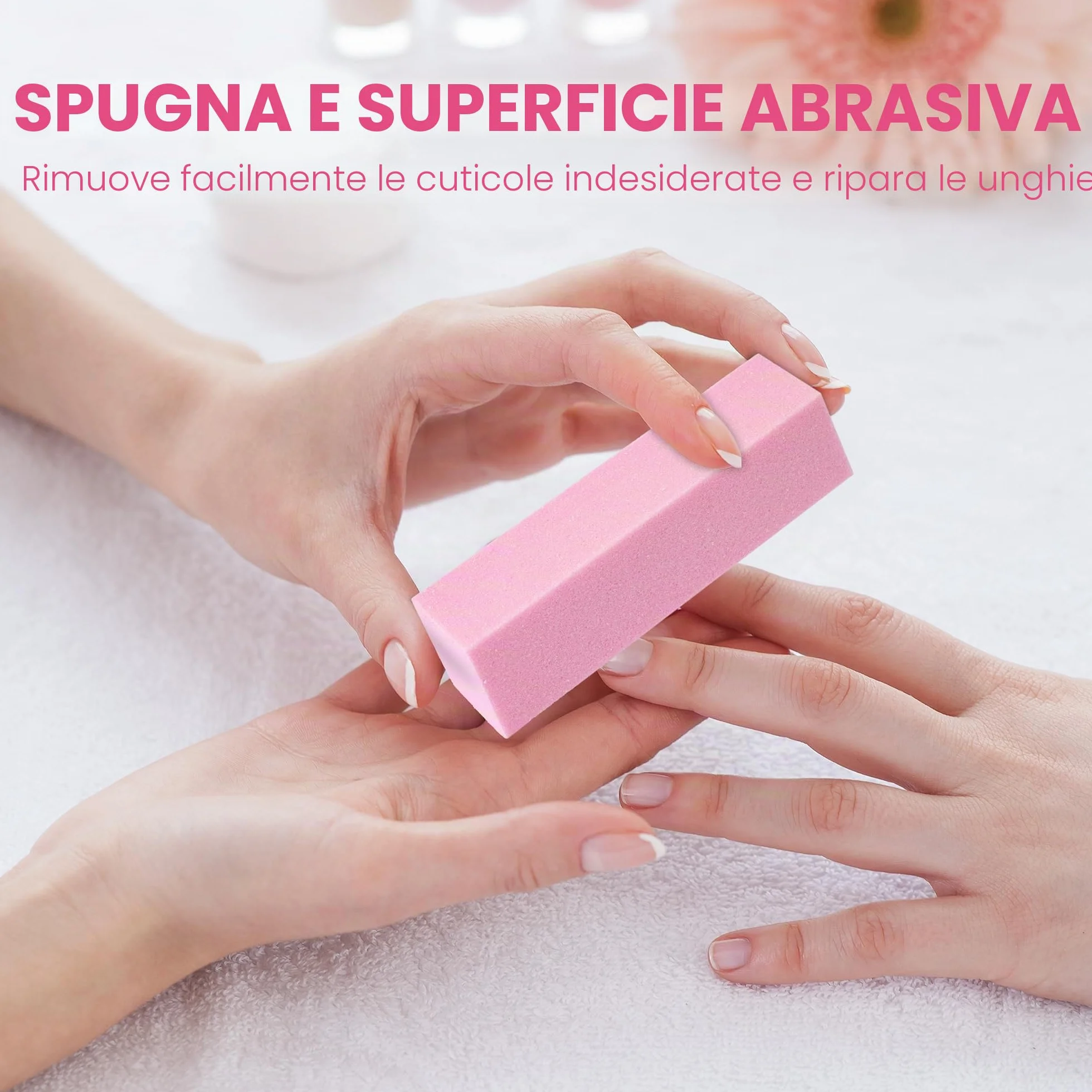 Set 10 blocchi leviganti unghie professionali 4 lati lavabili rosa