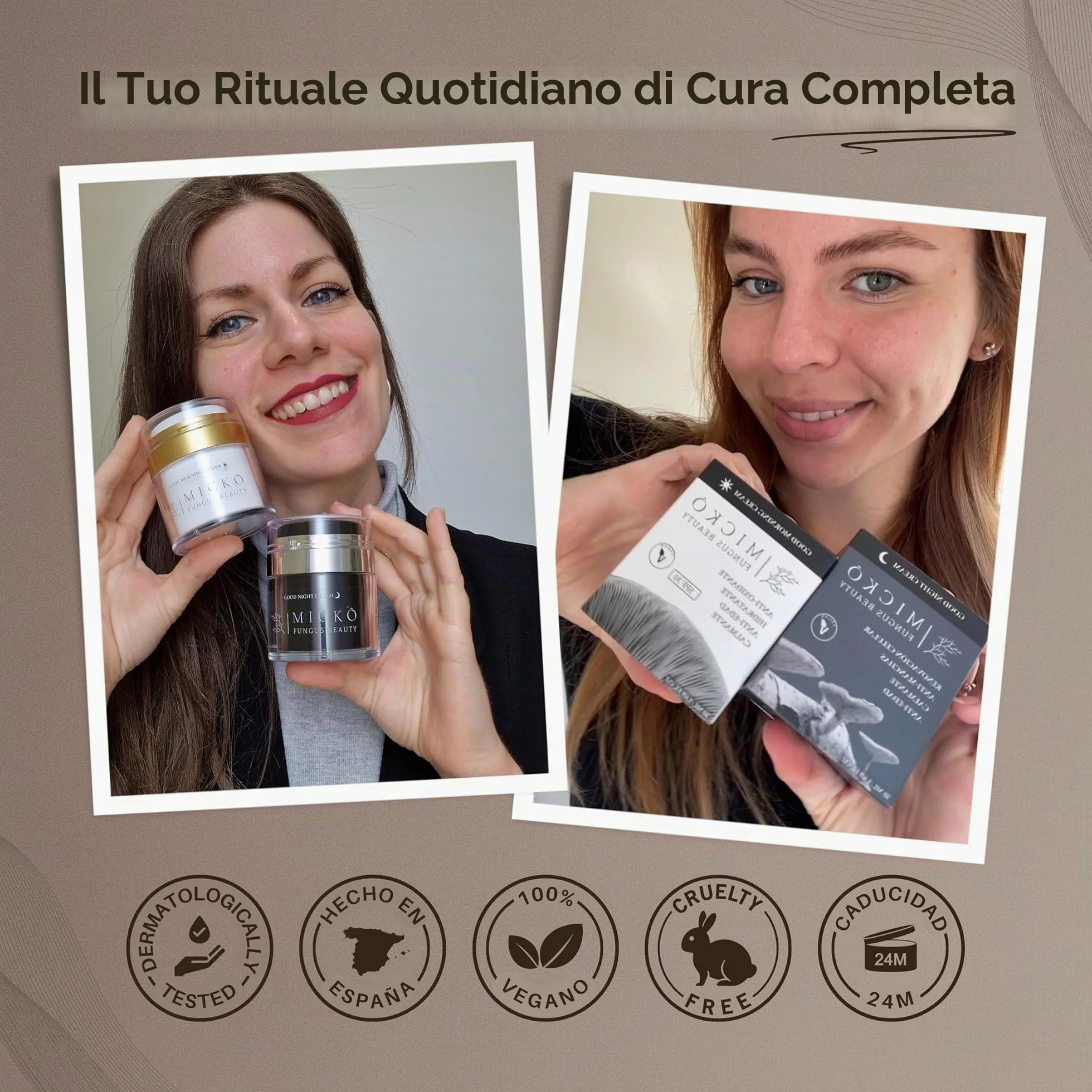 MICKÔ Set Creme Viso Donna e Uomo, Crema Giorno Idratante con Niacinamide, Bakuchiol e Vitamina C, SPF30, Crema Giorno Antirughe Coreana, Crema Notte al Retinolo per Macchie, Confezione 50ml