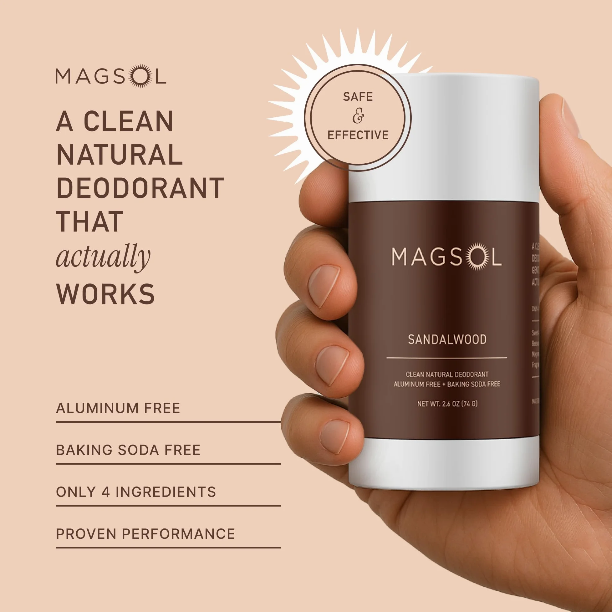 MagSol Organics Magsol - Deodorante naturale da uomo, deodorante senza alluminio per donna (confezione da 2) (legno di sandalo)