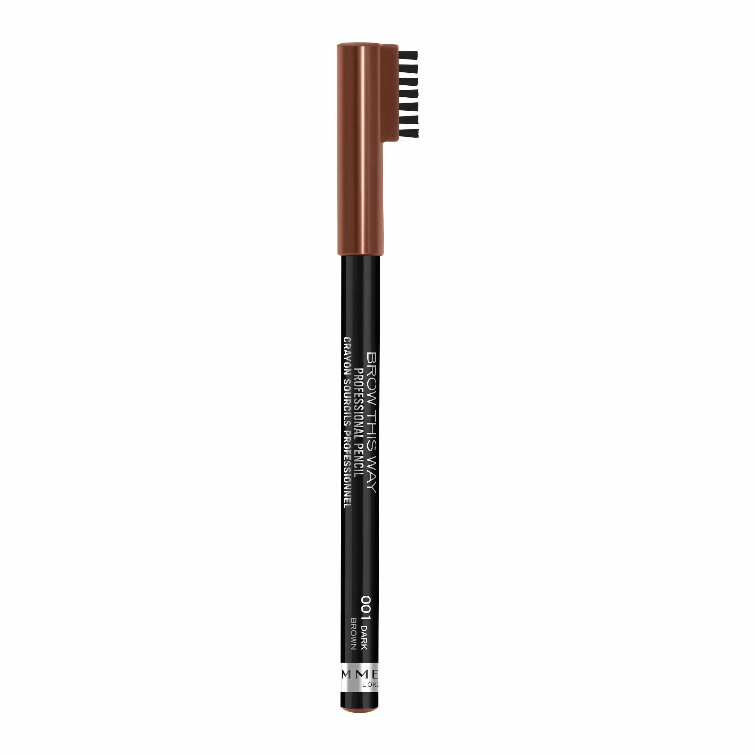 Rimmel London Matita Sopracciglia Professional Eyebrow Pencil, Formula a Lunga Durata, Pettinino Incorporato, 001 Dark Brown, 1,4 g
