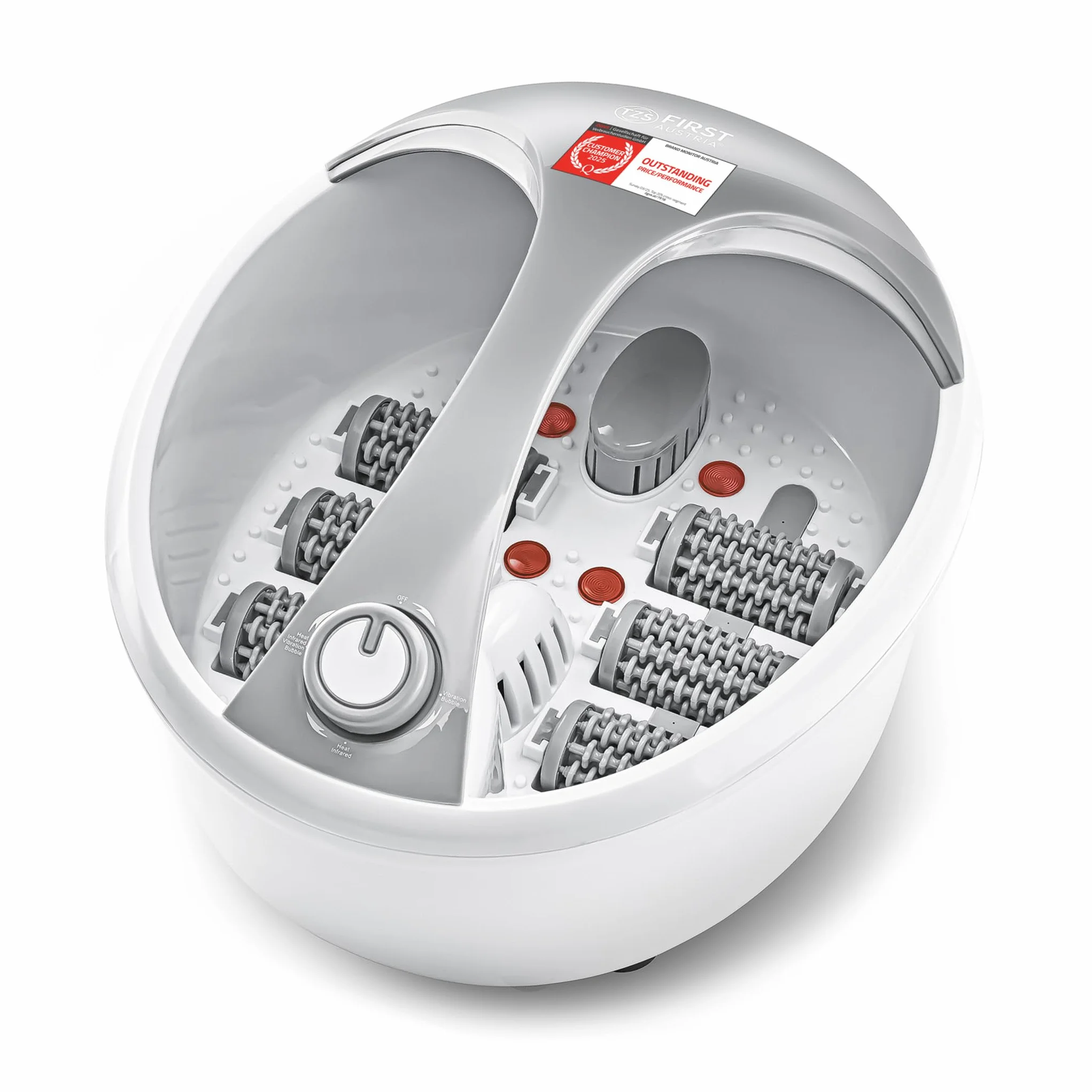 TZS First Austria - Pediluvio Massaggiatore - 450W - 3 Impostazioni & 6 Rulli Massaggianti - Idromassaggio Plantare Elettrico con Riscaldamento - Maniglia & Box Aroma