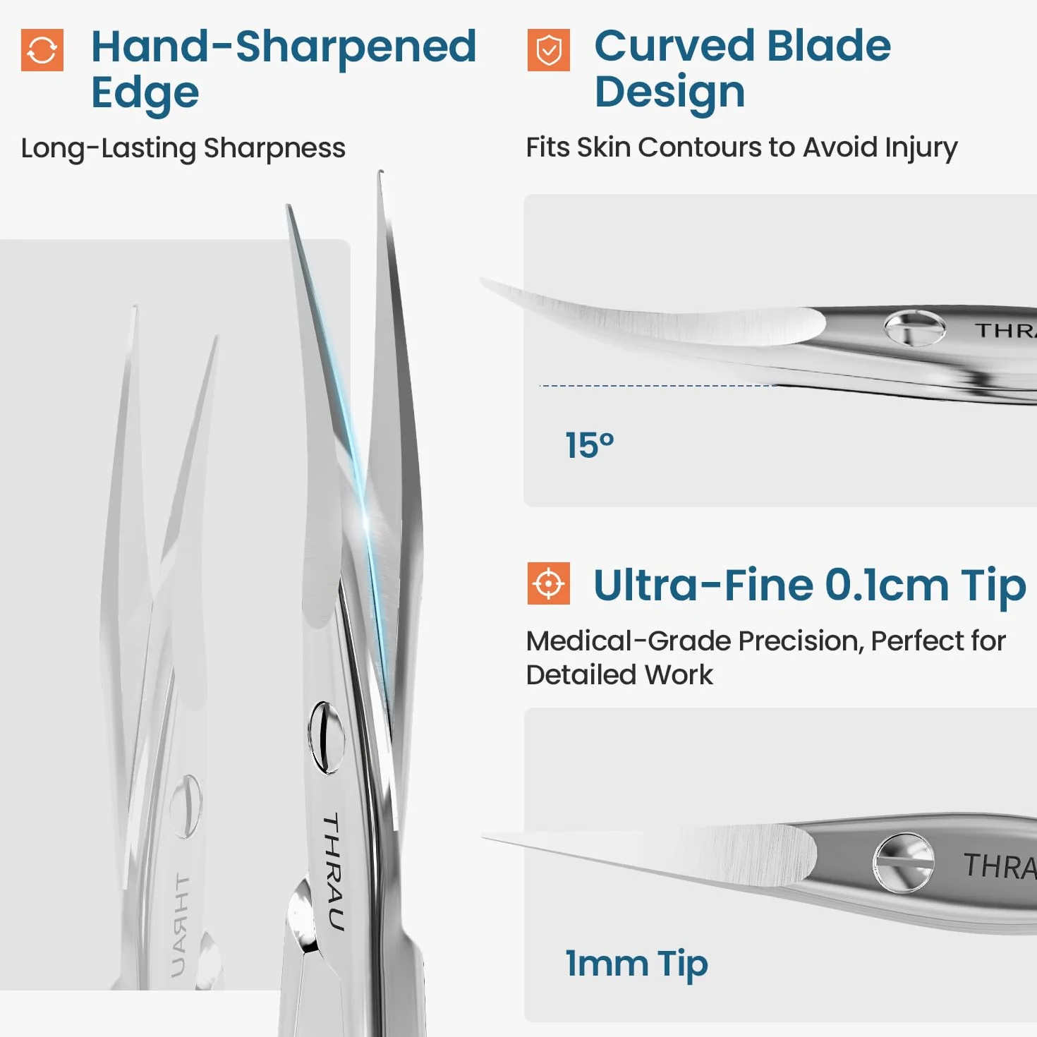 Forbici per Cuticole Acciaio Inox Chirurgico Punta Ricurva Affilata Manicure