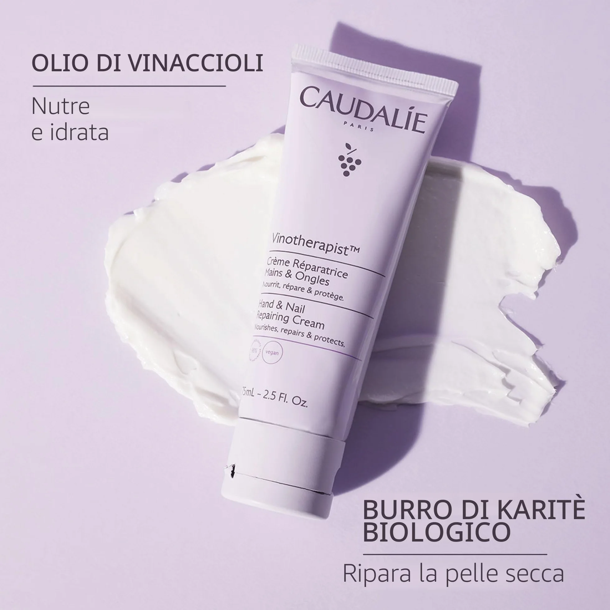 Caudalie Vinotherapist Crema Riparatrice Mani & Unghie con Burro di Karité Bio - 75 mL