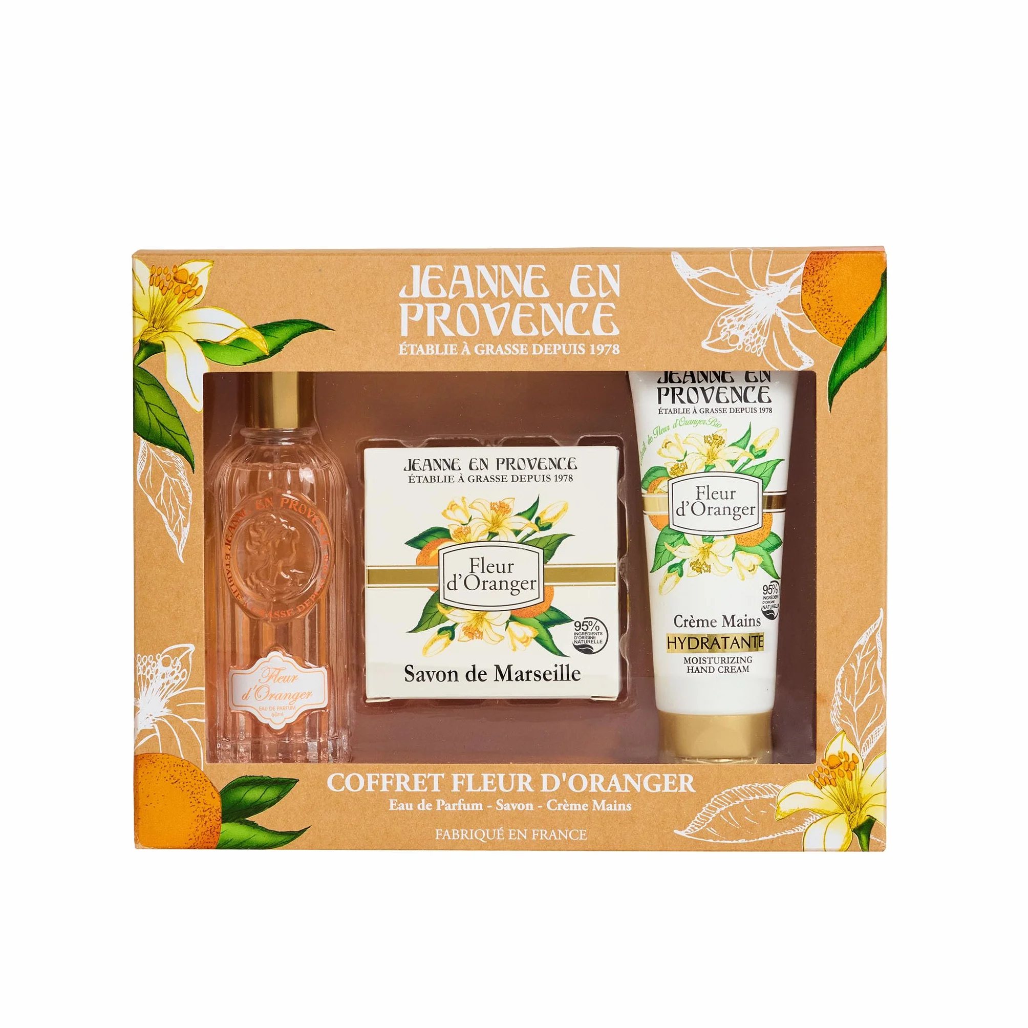 JEANNE EN PROVENCE – Set regalo per donne – Fiore d'arancio – Eau de Parfum 60 ml + crema mani 75 ml + sapone 100 g