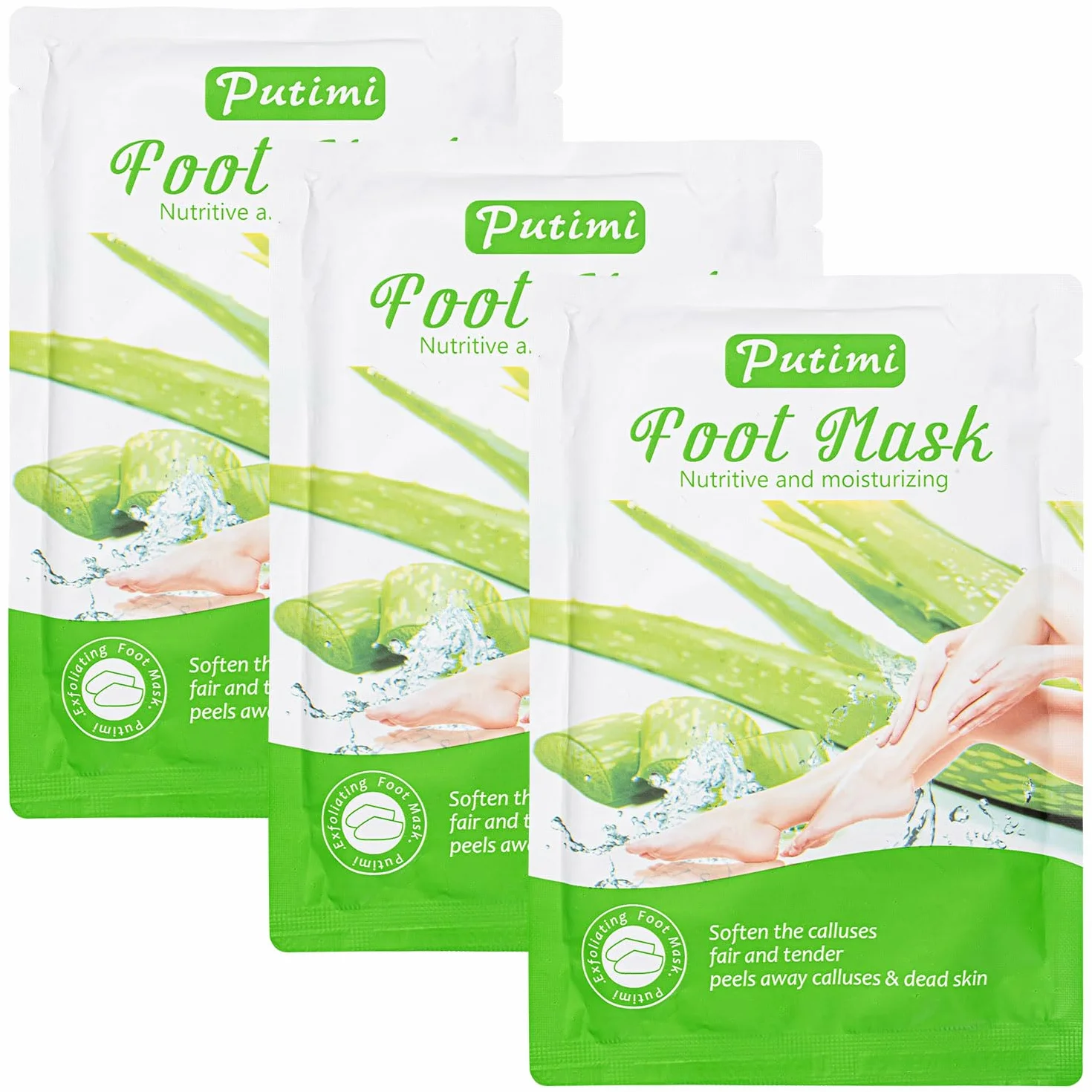 Calzini esfolianti per piedi, maschera peeling pied, confezione da 3 paia, trattamento anticalli (aloe vera)