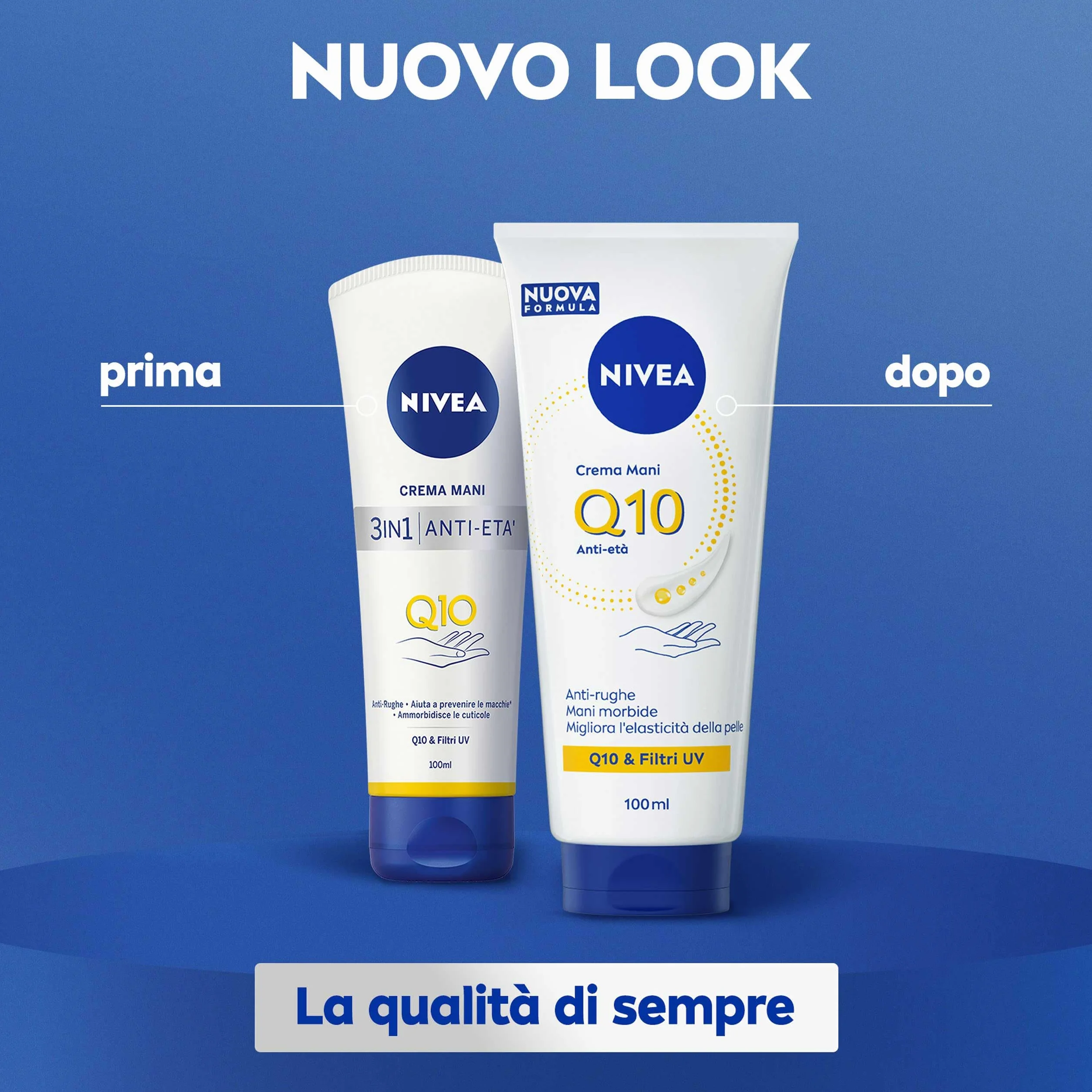 NIVEA Q10 Crema Mani Anti-Età 100 ml, Crema mani antiage e idratante 48h, Hand cream antirughe con Coenzima Q10 e Filtri UV, Migliora l'elasticità, Assorbimento rapido, Per tutti i tipi di pelle
