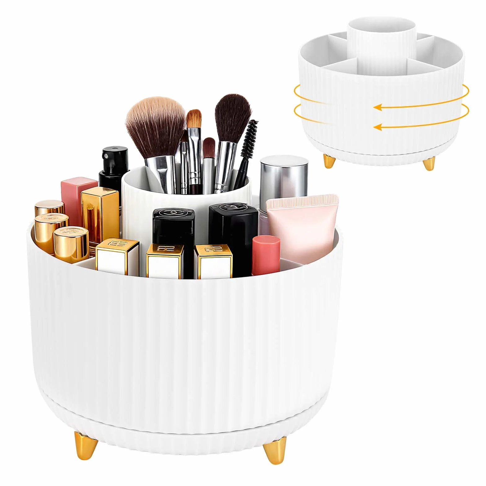 Organizer Porta Trucchi Girevole 360°, Spazzola 5 Griglie, Bianco